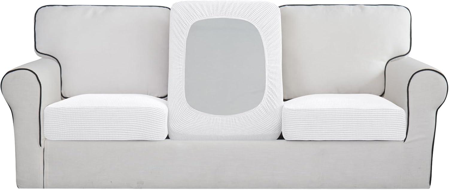 image:imageEasyGoing Stretch 4 Pieces Couch Cushion Covers for Sectional Sofa LeftRight L Shape Chaise Lounge Sofa Seat slipcover AntiSlip Sofa Cover Soft 3 Seater 1 Chaise Dark GraySnow White