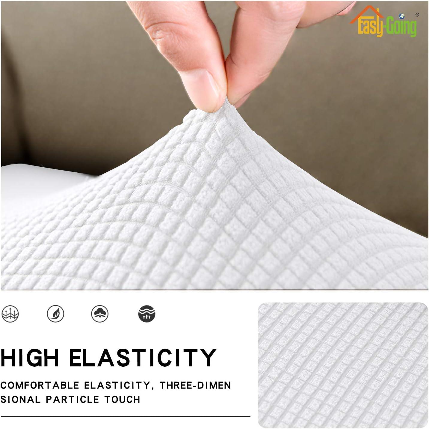 image:imageEasyGoing Stretch 4 Pieces Couch Cushion Covers for Sectional Sofa LeftRight L Shape Chaise Lounge Sofa Seat slipcover AntiSlip Sofa Cover Soft 3 Seater 1 Chaise Dark GraySnow White