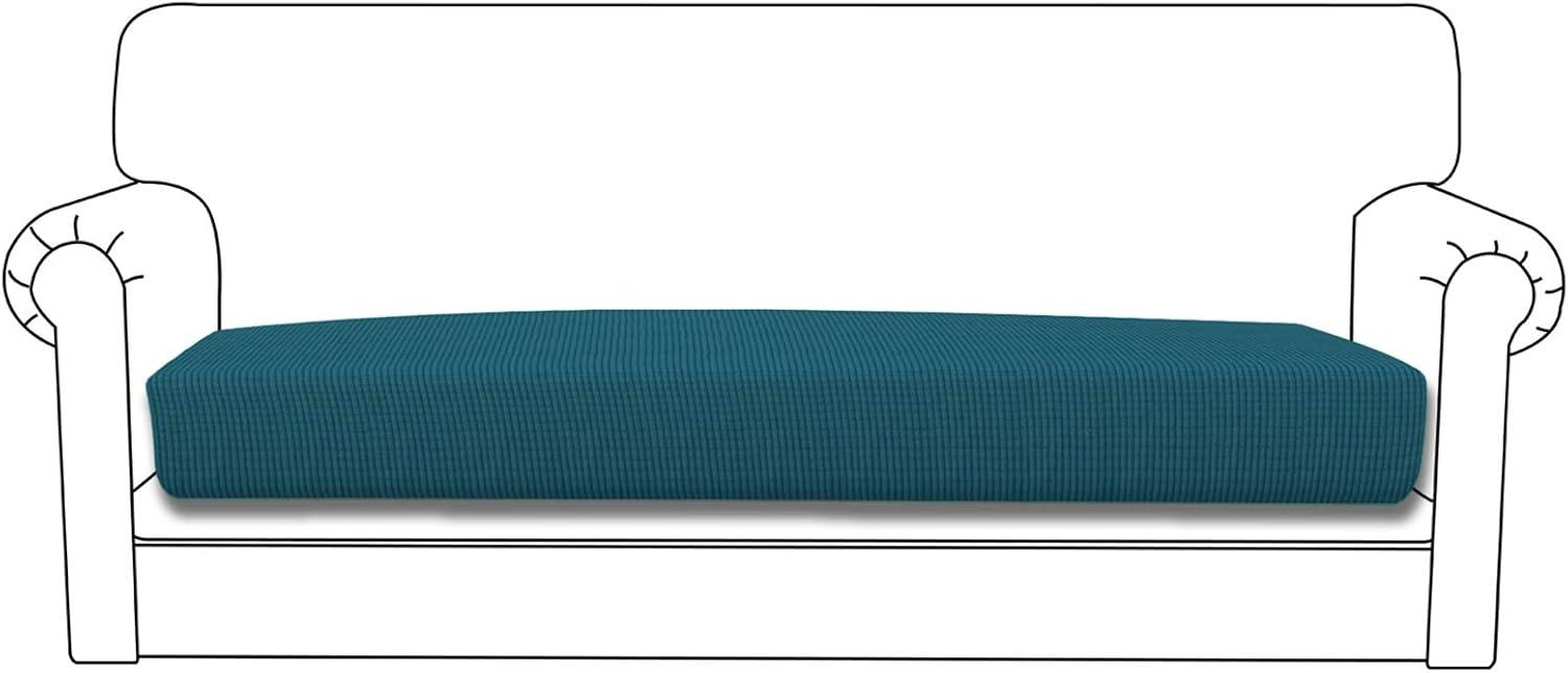 image:imageEasyGoing Stretch 4 Pieces Couch Cushion Covers for Sectional Sofa LeftRight L Shape Chaise Lounge Sofa Seat slipcover AntiSlip Sofa Cover Soft 3 Seater 1 Chaise Dark GrayPeacock Blue
