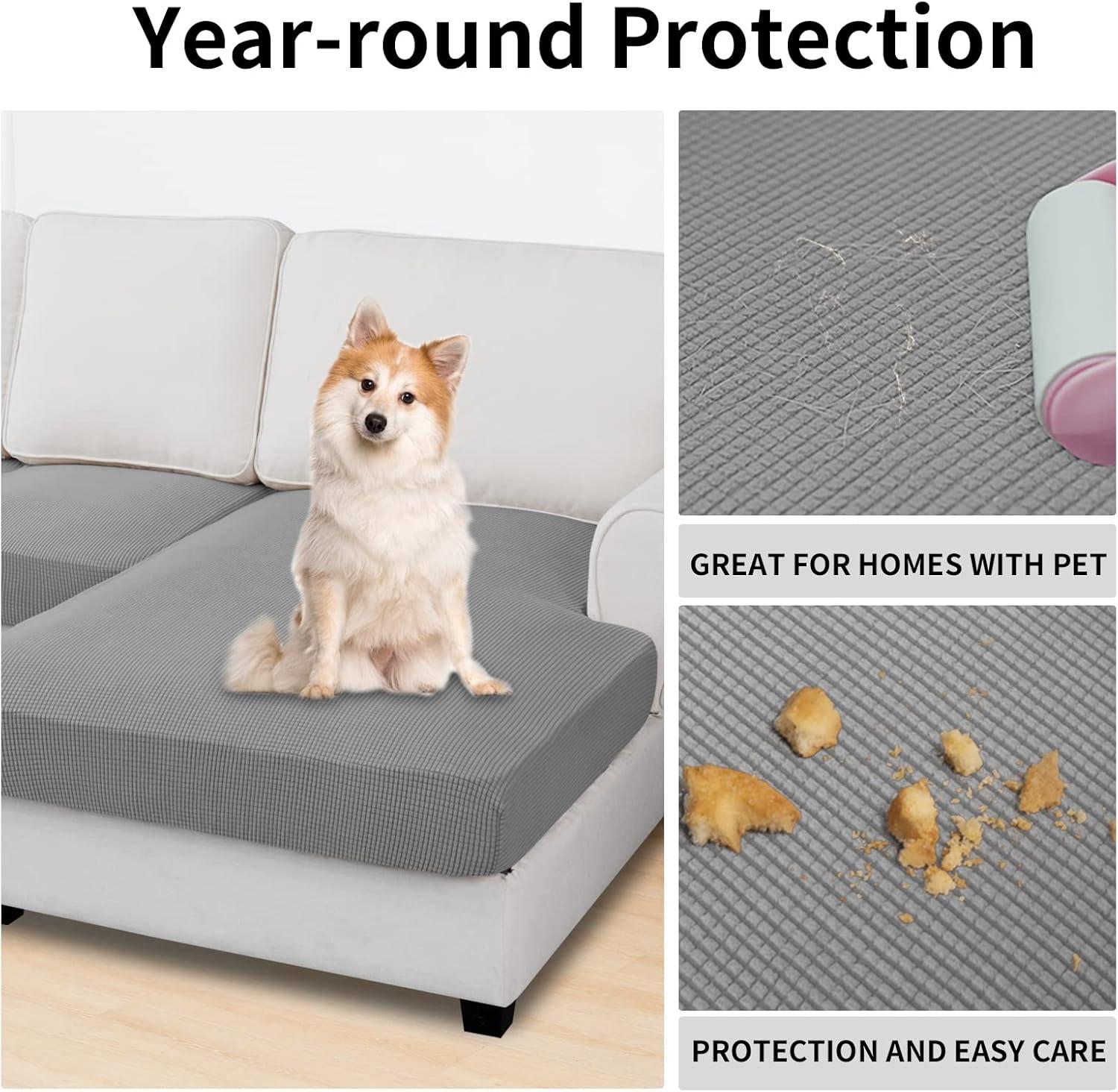 image:imageEasyGoing Stretch 4 Pieces Couch Cushion Covers for Sectional Sofa LeftRight L Shape Chaise Lounge Sofa Seat slipcover AntiSlip Sofa Cover Soft 3 Seater 1 Chaise Dark GrayLight Gray