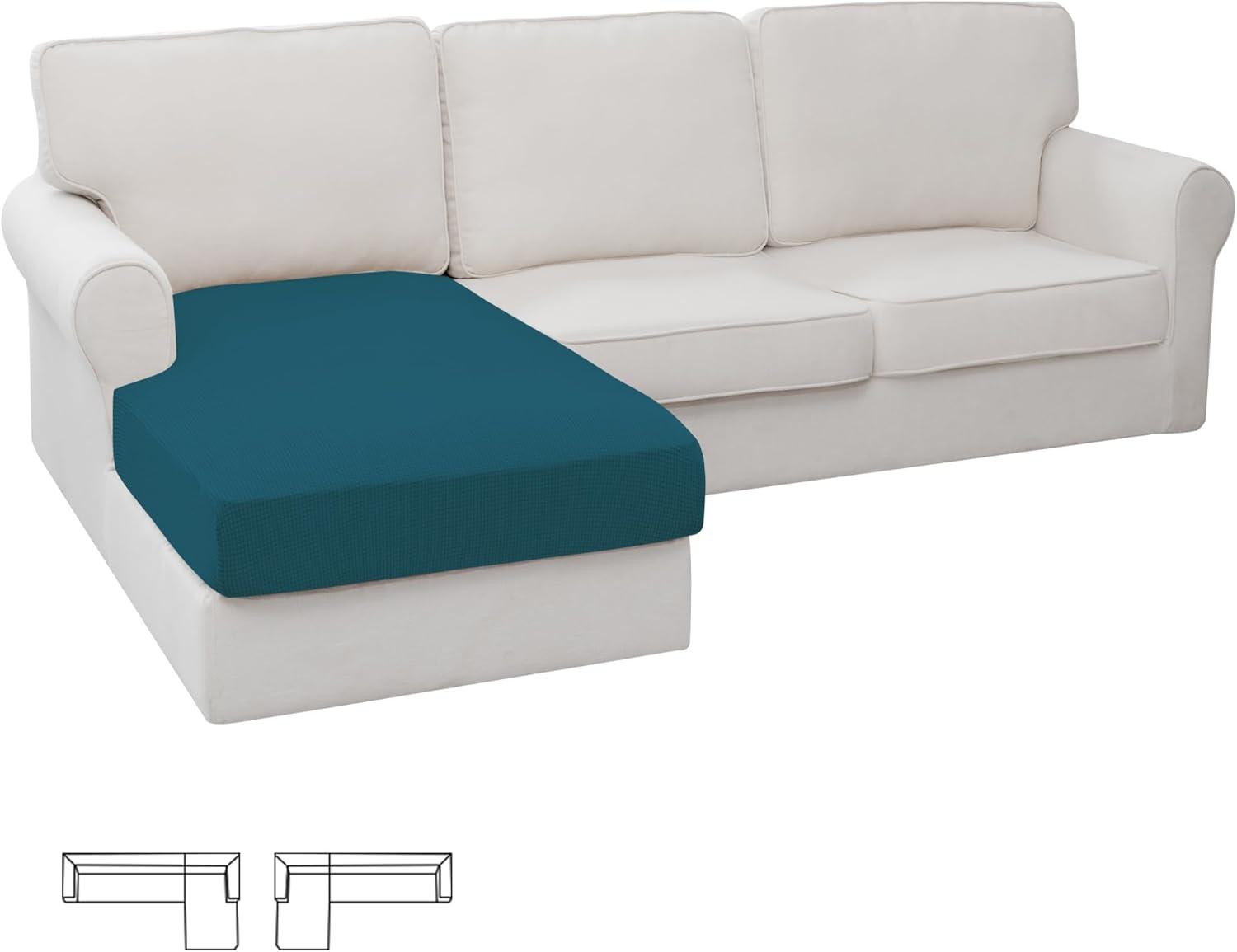 image:imageEasyGoing Stretch 4 Pieces Couch Cushion Covers for Sectional Sofa LeftRight L Shape Chaise Lounge Sofa Seat slipcover AntiSlip Sofa Cover Soft 3 Seater 1 Chaise Dark GrayPeacock Blue
