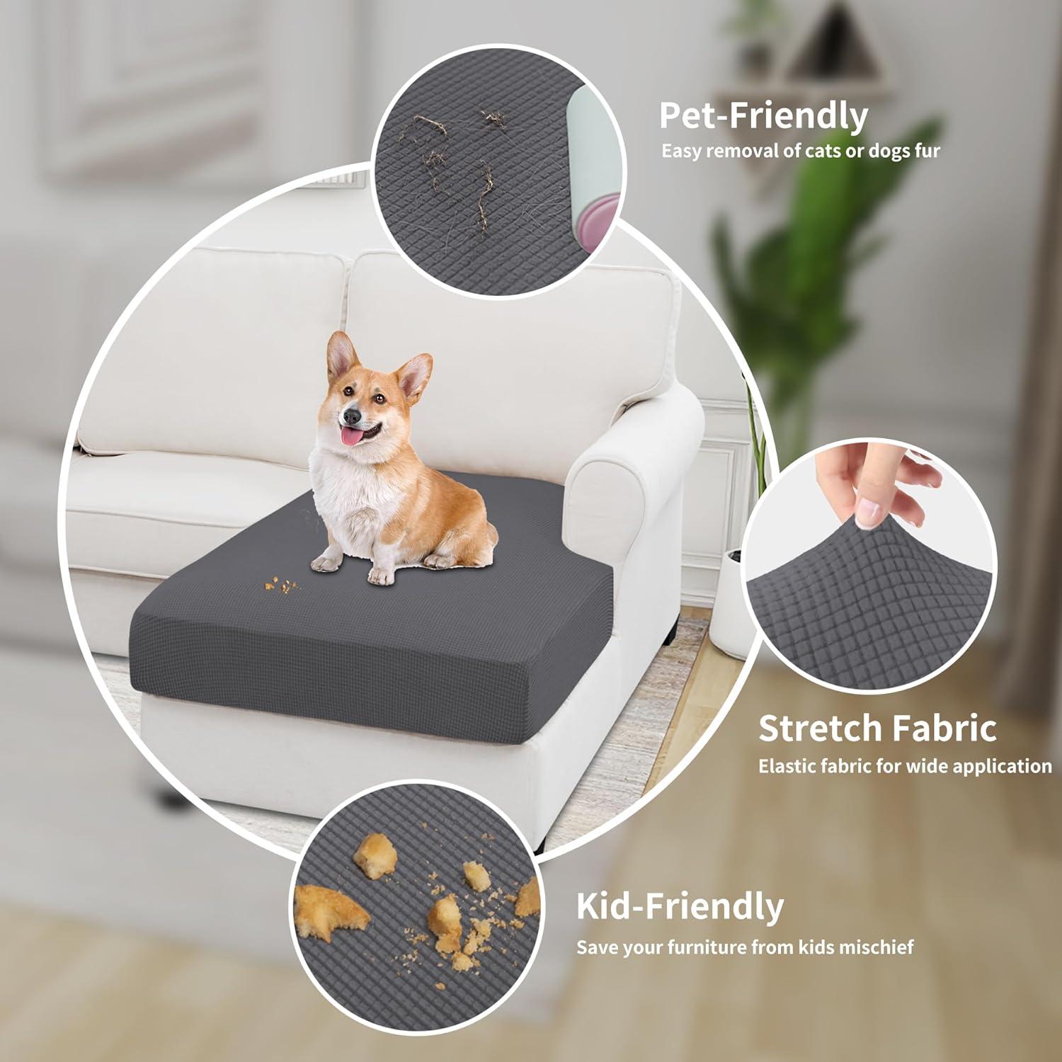 image:imageEasyGoing Stretch 4 Pieces Couch Cushion Covers for Sectional Sofa LeftRight L Shape Chaise Lounge Sofa Seat slipcover AntiSlip Sofa Cover Soft 3 Seater 1 Chaise Dark GrayGrey