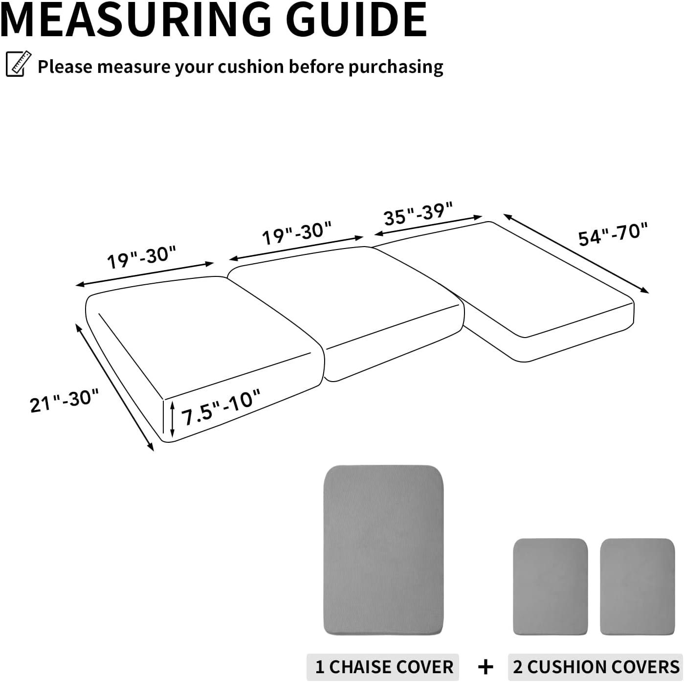 image:imageEasyGoing Stretch 4 Pieces Couch Cushion Covers for Sectional Sofa LeftRight L Shape Chaise Lounge Sofa Seat slipcover AntiSlip Sofa Cover Soft 3 Seater 1 Chaise Dark GrayLight Gray