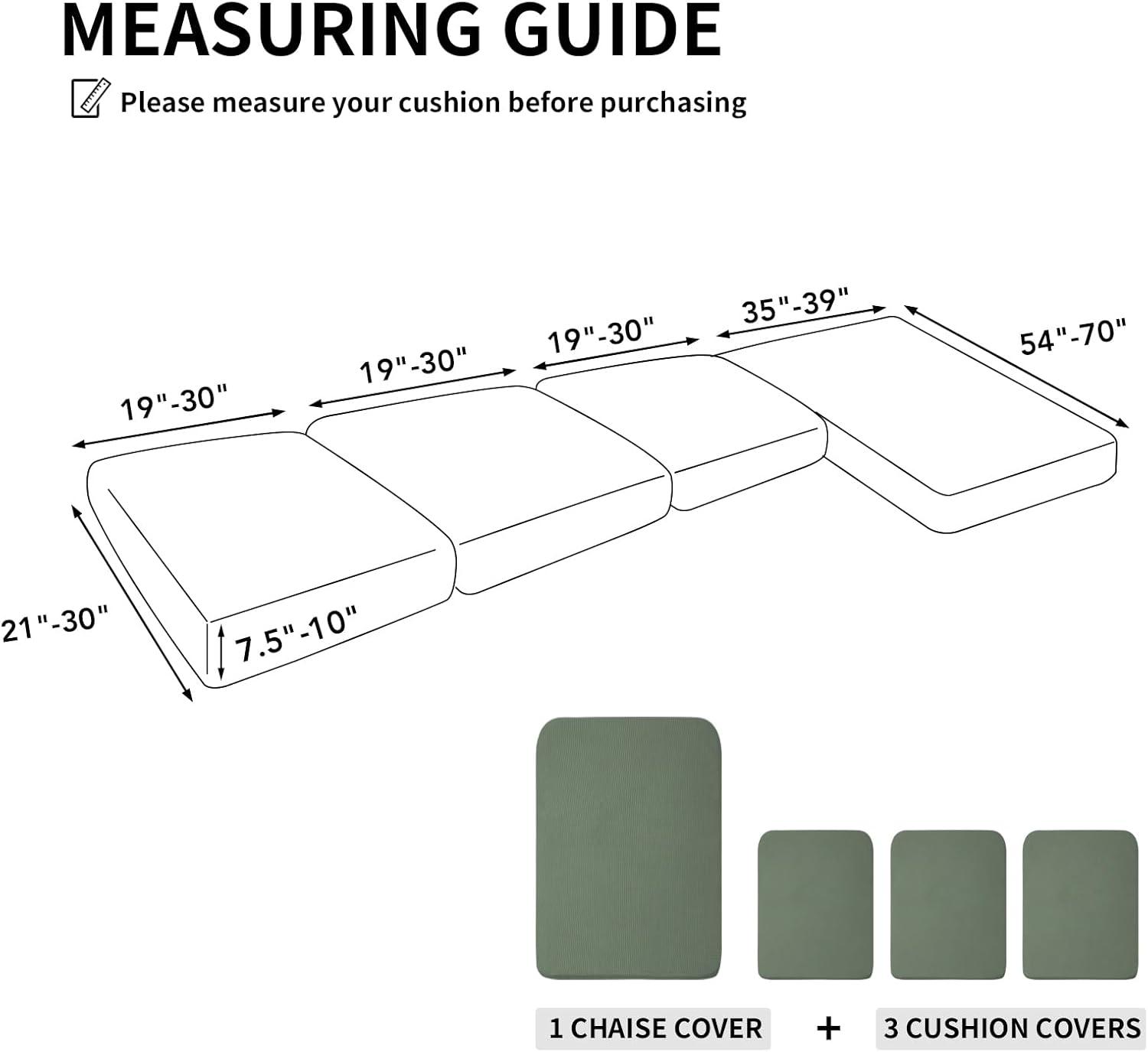 image:imageEasyGoing Stretch 4 Pieces Couch Cushion Covers for Sectional Sofa LeftRight L Shape Chaise Lounge Sofa Seat slipcover AntiSlip Sofa Cover Soft 3 Seater 1 Chaise Dark GrayGreyish Green