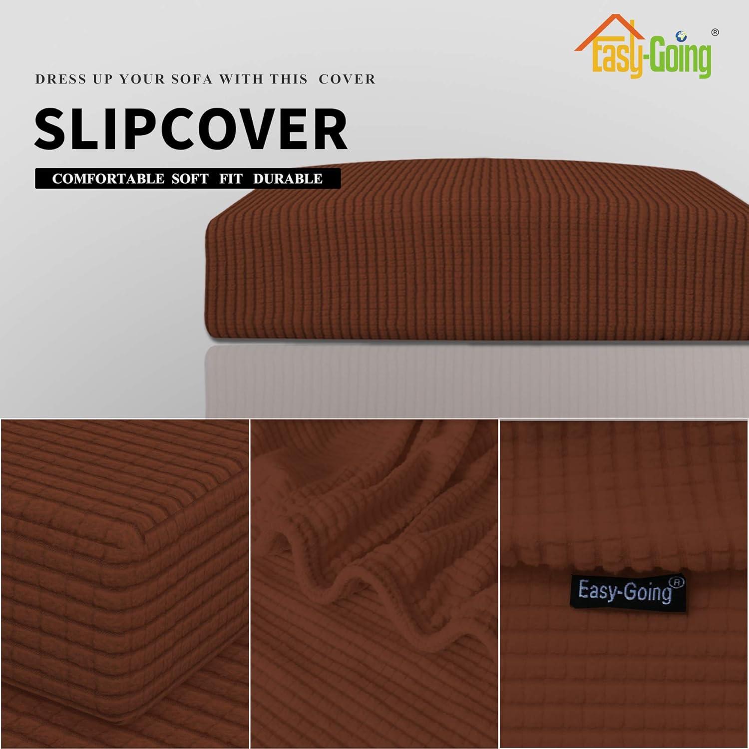 image:imageEasyGoing Stretch 4 Pieces Couch Cushion Covers for Sectional Sofa LeftRight L Shape Chaise Lounge Sofa Seat slipcover AntiSlip Sofa Cover Soft 3 Seater 1 Chaise Dark GrayCoffee
