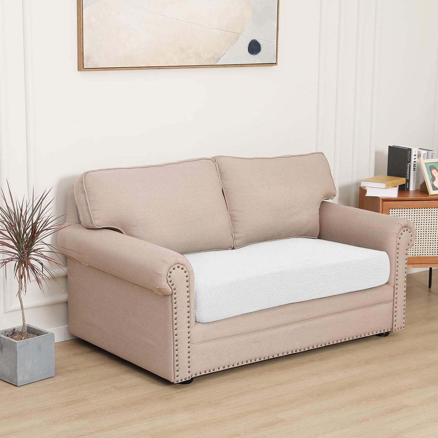 image:imageEasyGoing Stretch 4 Pieces Couch Cushion Covers for Sectional Sofa LeftRight L Shape Chaise Lounge Sofa Seat slipcover AntiSlip Sofa Cover Soft 3 Seater 1 Chaise Dark GraySnow White