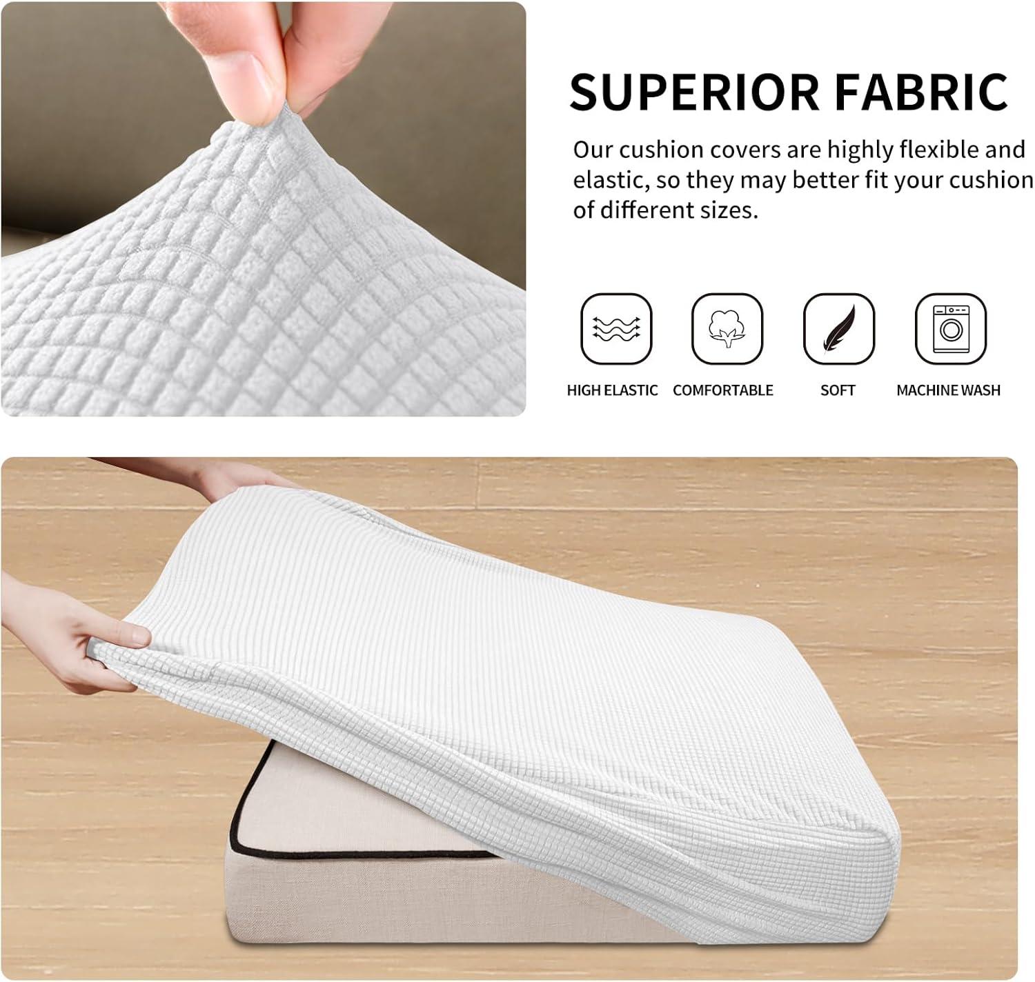 image:imageEasyGoing Stretch 4 Pieces Couch Cushion Covers for Sectional Sofa LeftRight L Shape Chaise Lounge Sofa Seat slipcover AntiSlip Sofa Cover Soft 3 Seater 1 Chaise Dark GraySnow White