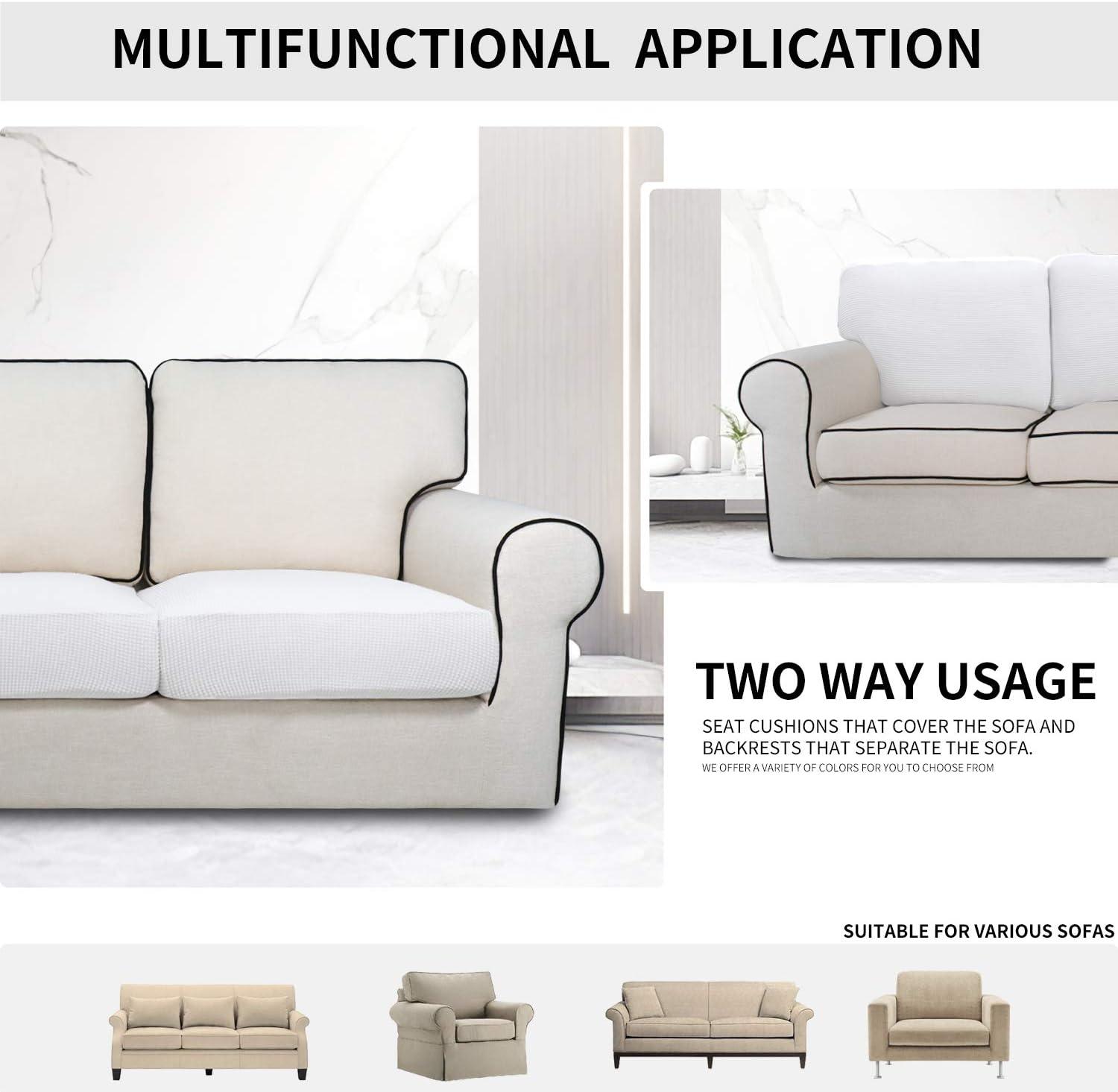 image:imageEasyGoing Stretch 4 Pieces Couch Cushion Covers for Sectional Sofa LeftRight L Shape Chaise Lounge Sofa Seat slipcover AntiSlip Sofa Cover Soft 3 Seater 1 Chaise Dark GraySnow White