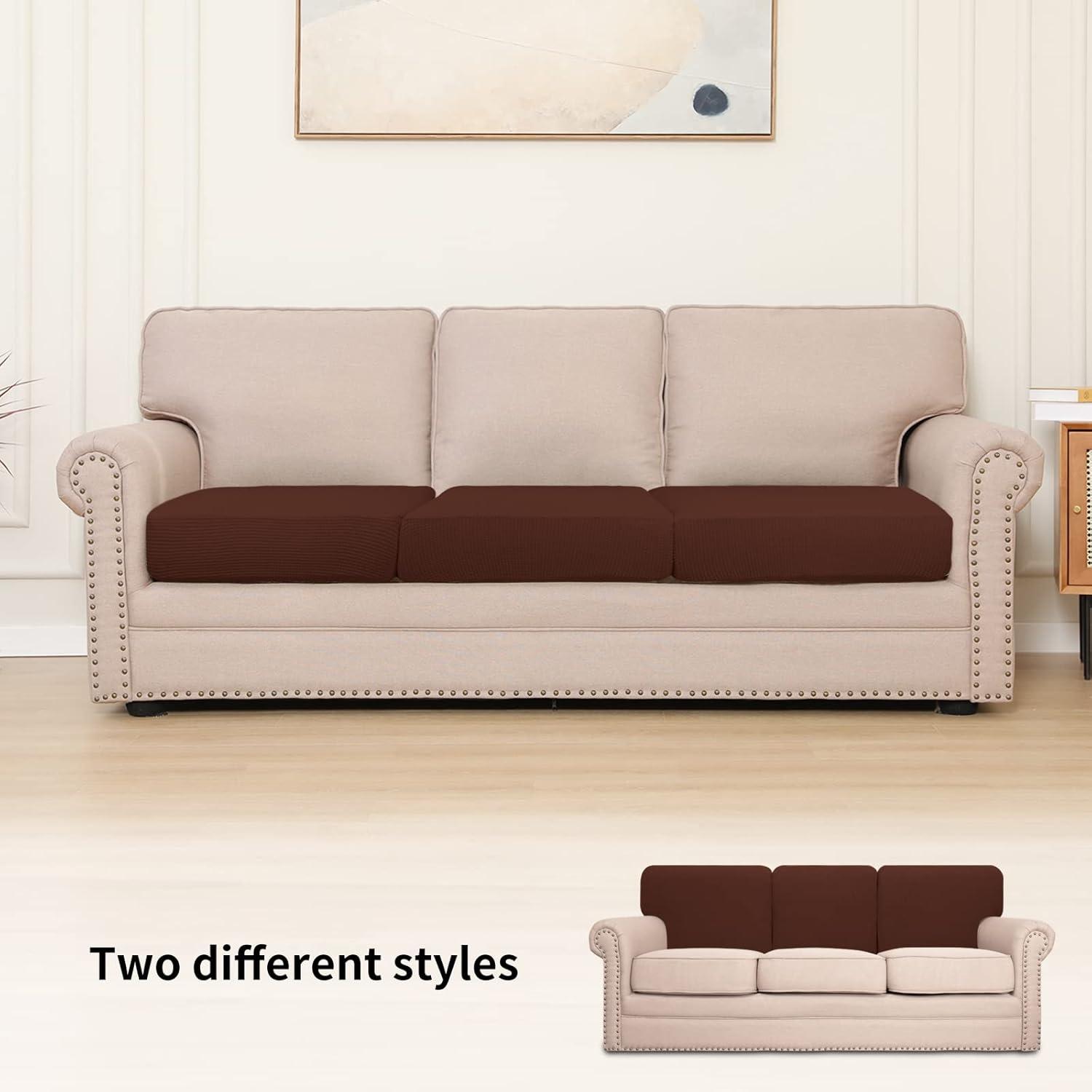 image:imageEasyGoing Stretch 4 Pieces Couch Cushion Covers for Sectional Sofa LeftRight L Shape Chaise Lounge Sofa Seat slipcover AntiSlip Sofa Cover Soft 3 Seater 1 Chaise Dark GrayCoffee