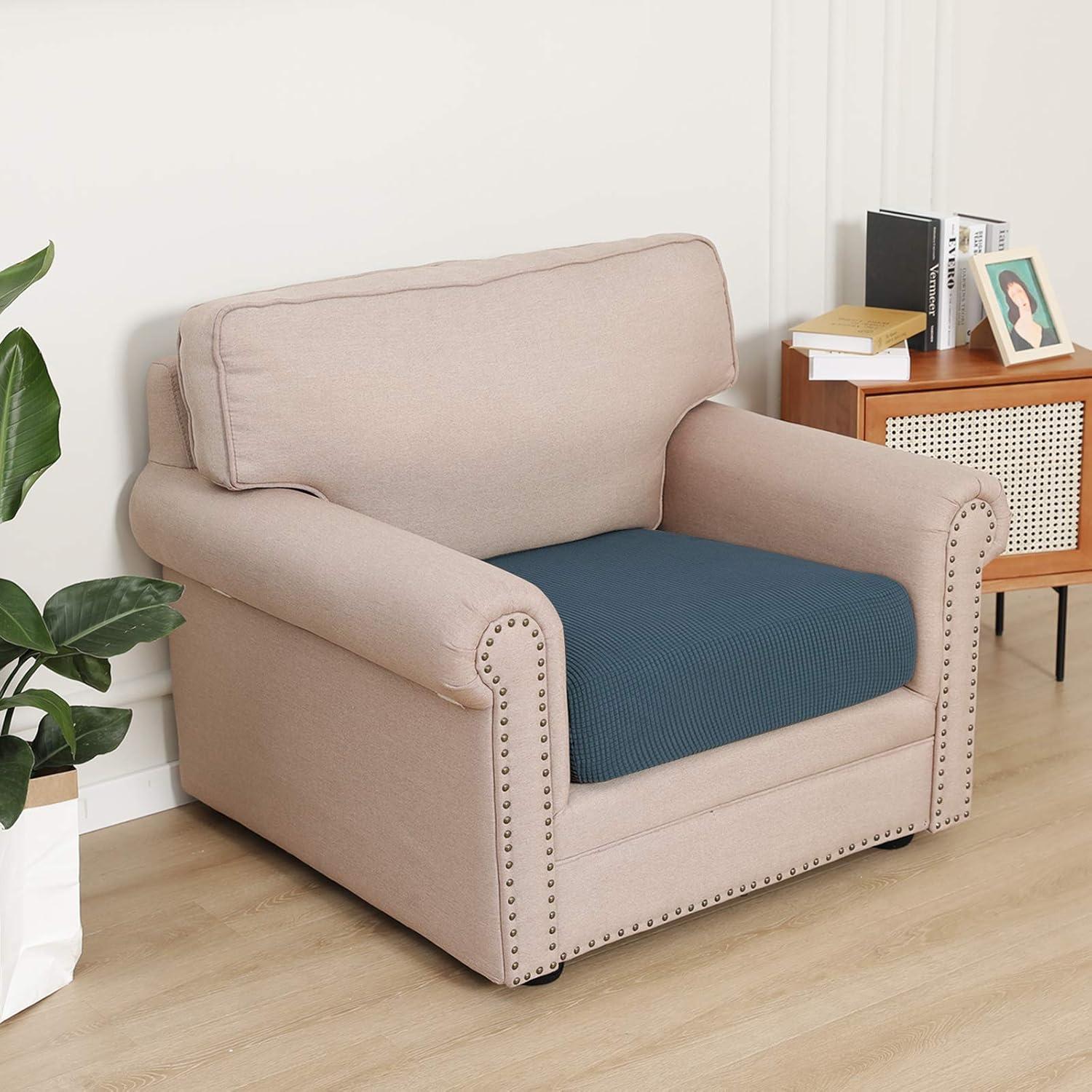 image:imageEasyGoing Stretch 4 Pieces Couch Cushion Covers for Sectional Sofa LeftRight L Shape Chaise Lounge Sofa Seat slipcover AntiSlip Sofa Cover Soft 3 Seater 1 Chaise Dark GrayBluestone