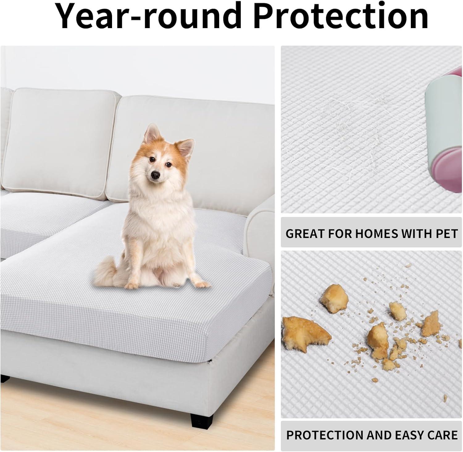 image:imageEasyGoing Stretch 4 Pieces Couch Cushion Covers for Sectional Sofa LeftRight L Shape Chaise Lounge Sofa Seat slipcover AntiSlip Sofa Cover Soft 3 Seater 1 Chaise Dark GraySnow White