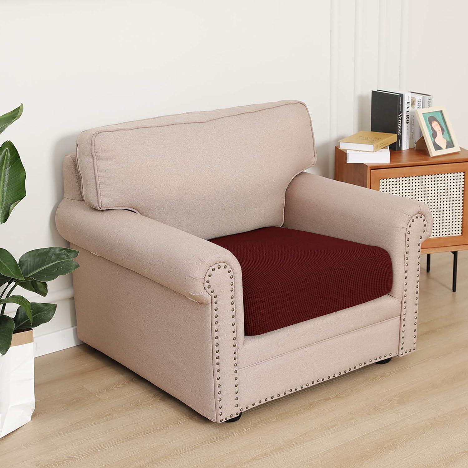 image:imageEasyGoing Stretch 4 Pieces Couch Cushion Covers for Sectional Sofa LeftRight L Shape Chaise Lounge Sofa Seat slipcover AntiSlip Sofa Cover Soft 3 Seater 1 Chaise Dark GrayWine