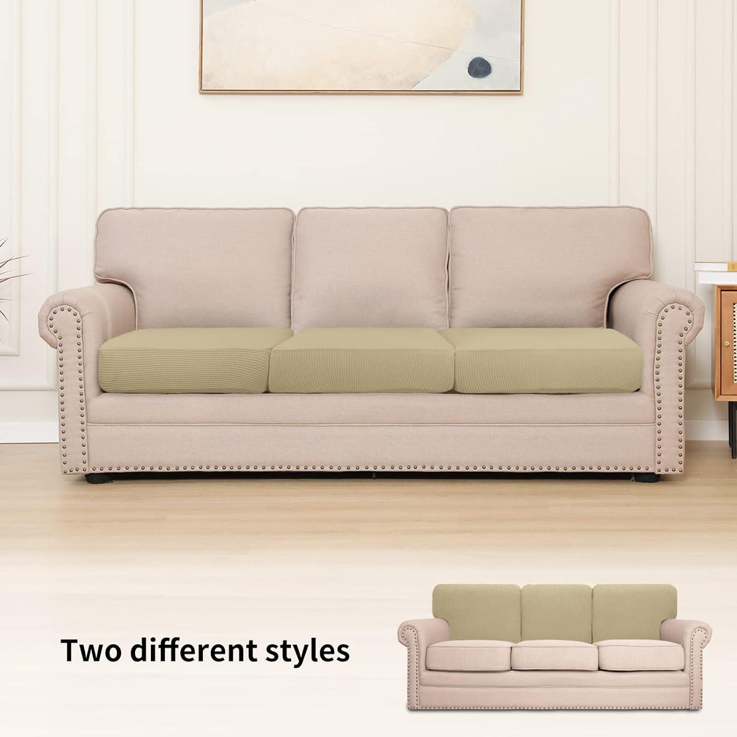image:imageEasyGoing Stretch 4 Pieces Couch Cushion Covers for Sectional Sofa LeftRight L Shape Chaise Lounge Sofa Seat slipcover AntiSlip Sofa Cover Soft 3 Seater 1 Chaise Dark GrayBeige