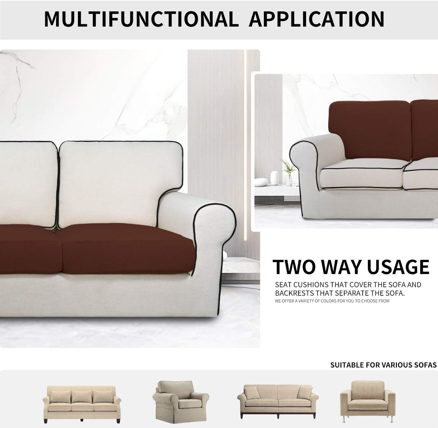 image:imageEasyGoing Stretch 4 Pieces Couch Cushion Covers for Sectional Sofa LeftRight L Shape Chaise Lounge Sofa Seat slipcover AntiSlip Sofa Cover Soft 3 Seater 1 Chaise Dark GrayCoffee