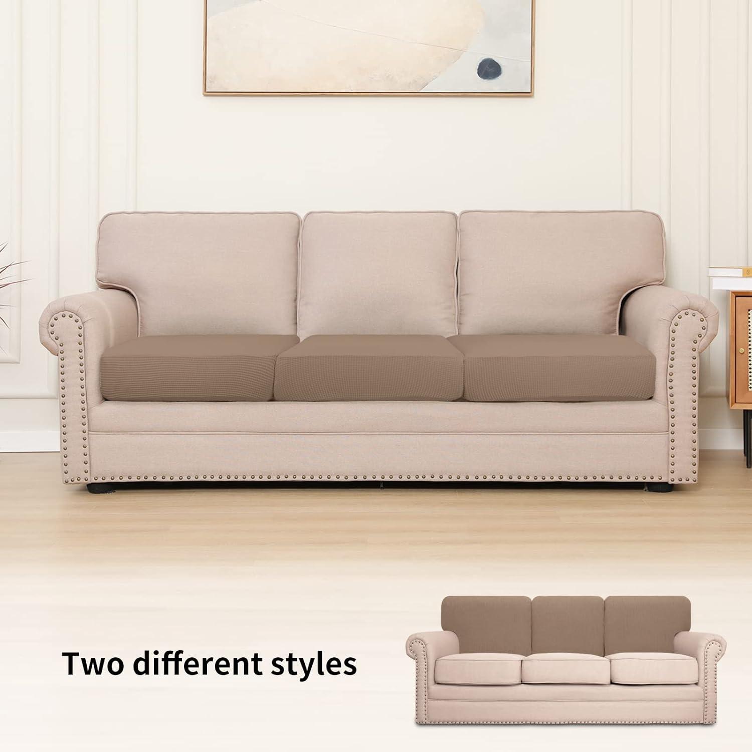 image:imageEasyGoing Stretch 4 Pieces Couch Cushion Covers for Sectional Sofa LeftRight L Shape Chaise Lounge Sofa Seat slipcover AntiSlip Sofa Cover Soft 3 Seater 1 Chaise Dark GrayCamel