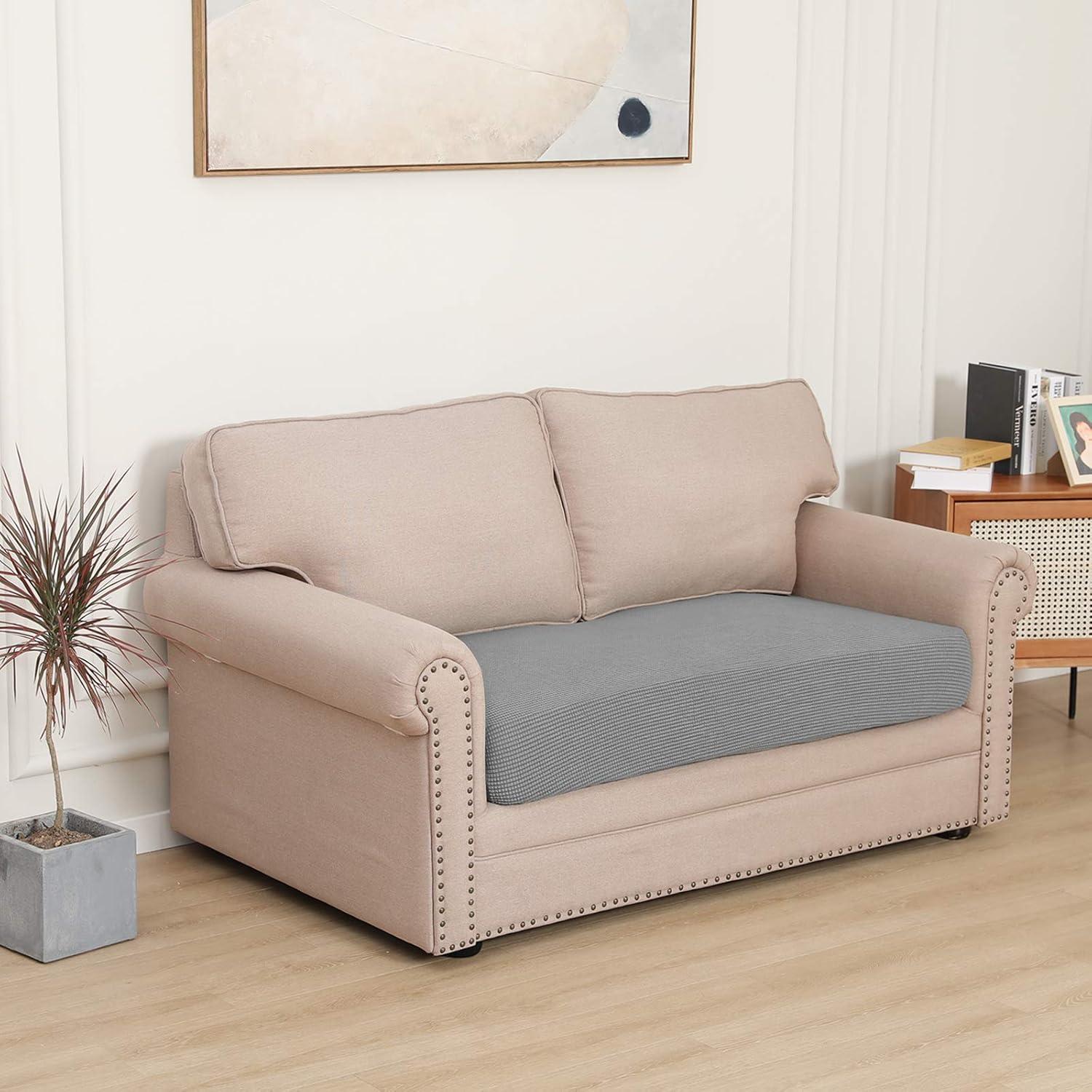 image:imageEasyGoing Stretch 4 Pieces Couch Cushion Covers for Sectional Sofa LeftRight L Shape Chaise Lounge Sofa Seat slipcover AntiSlip Sofa Cover Soft 3 Seater 1 Chaise Dark GrayLight Gray