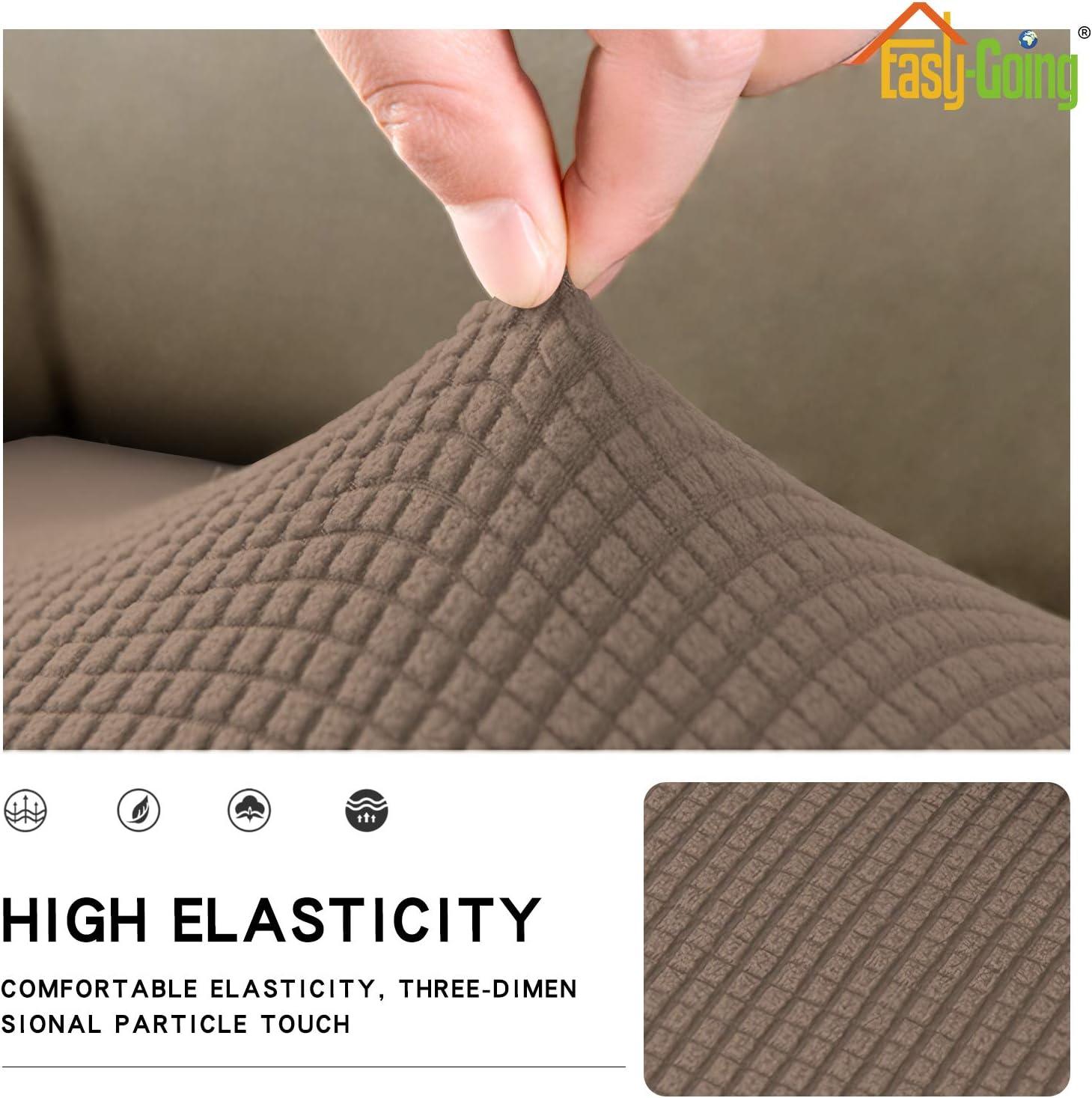 image:imageEasyGoing Stretch 4 Pieces Couch Cushion Covers for Sectional Sofa LeftRight L Shape Chaise Lounge Sofa Seat slipcover AntiSlip Sofa Cover Soft 3 Seater 1 Chaise Dark GrayCamel
