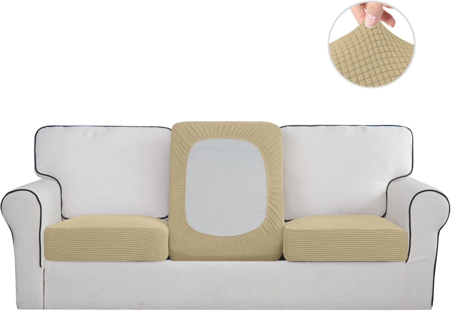 image:imageEasyGoing Stretch 4 Pieces Couch Cushion Covers for Sectional Sofa LeftRight L Shape Chaise Lounge Sofa Seat slipcover AntiSlip Sofa Cover Soft 3 Seater 1 Chaise Dark GrayBeige