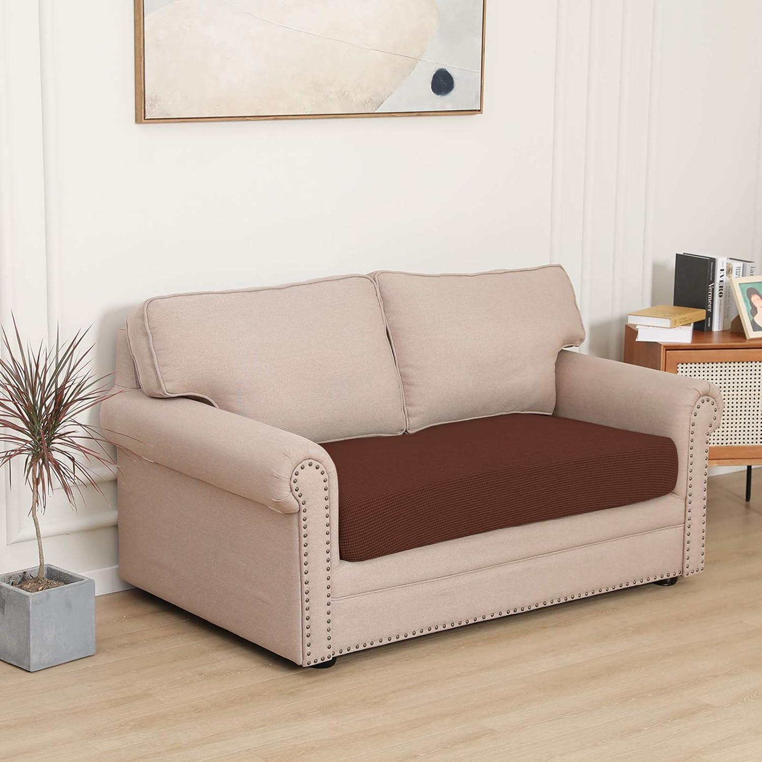 image:imageEasyGoing Stretch 4 Pieces Couch Cushion Covers for Sectional Sofa LeftRight L Shape Chaise Lounge Sofa Seat slipcover AntiSlip Sofa Cover Soft 3 Seater 1 Chaise Dark GrayCoffee