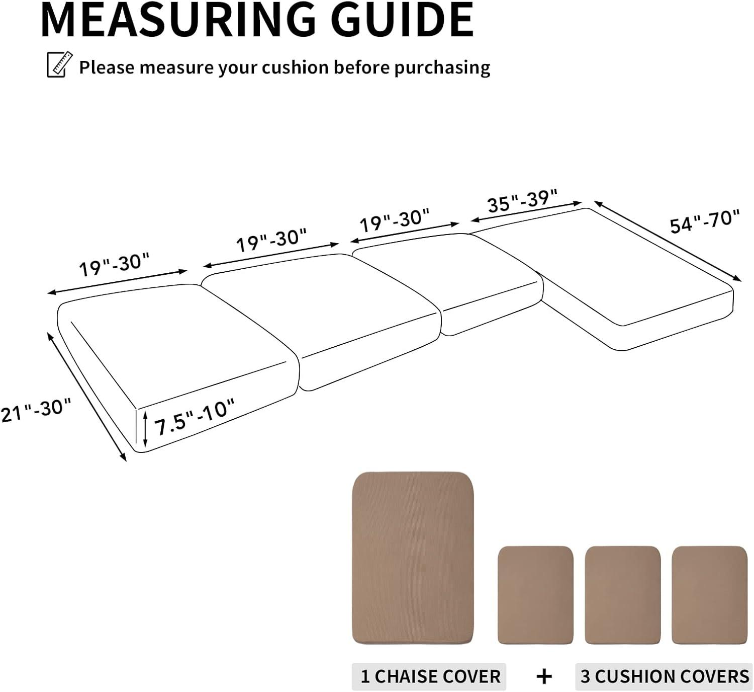 image:imageEasyGoing Stretch 4 Pieces Couch Cushion Covers for Sectional Sofa LeftRight L Shape Chaise Lounge Sofa Seat slipcover AntiSlip Sofa Cover Soft 3 Seater 1 Chaise Dark GrayCamel