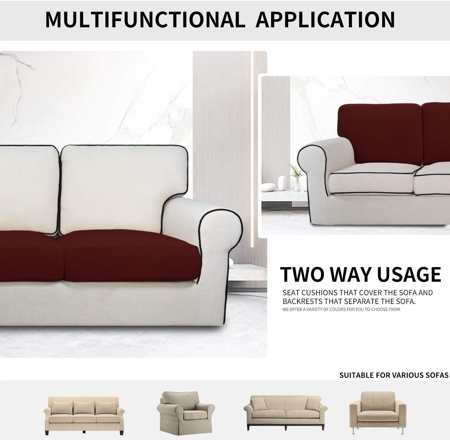 image:imageEasyGoing Stretch 4 Pieces Couch Cushion Covers for Sectional Sofa LeftRight L Shape Chaise Lounge Sofa Seat slipcover AntiSlip Sofa Cover Soft 3 Seater 1 Chaise Dark GrayWine