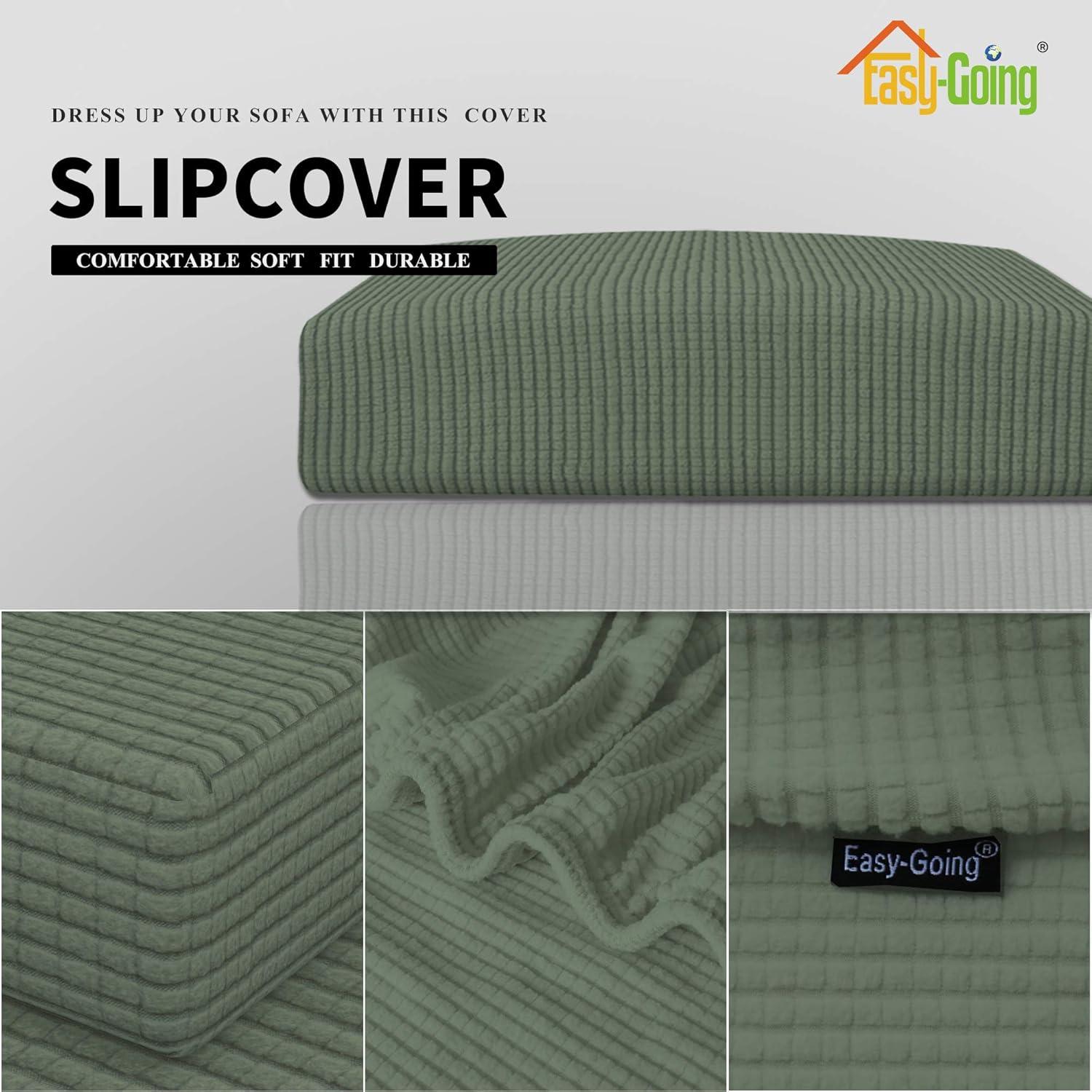 image:imageEasyGoing Stretch 4 Pieces Couch Cushion Covers for Sectional Sofa LeftRight L Shape Chaise Lounge Sofa Seat slipcover AntiSlip Sofa Cover Soft 3 Seater 1 Chaise Dark GrayGreyish Green
