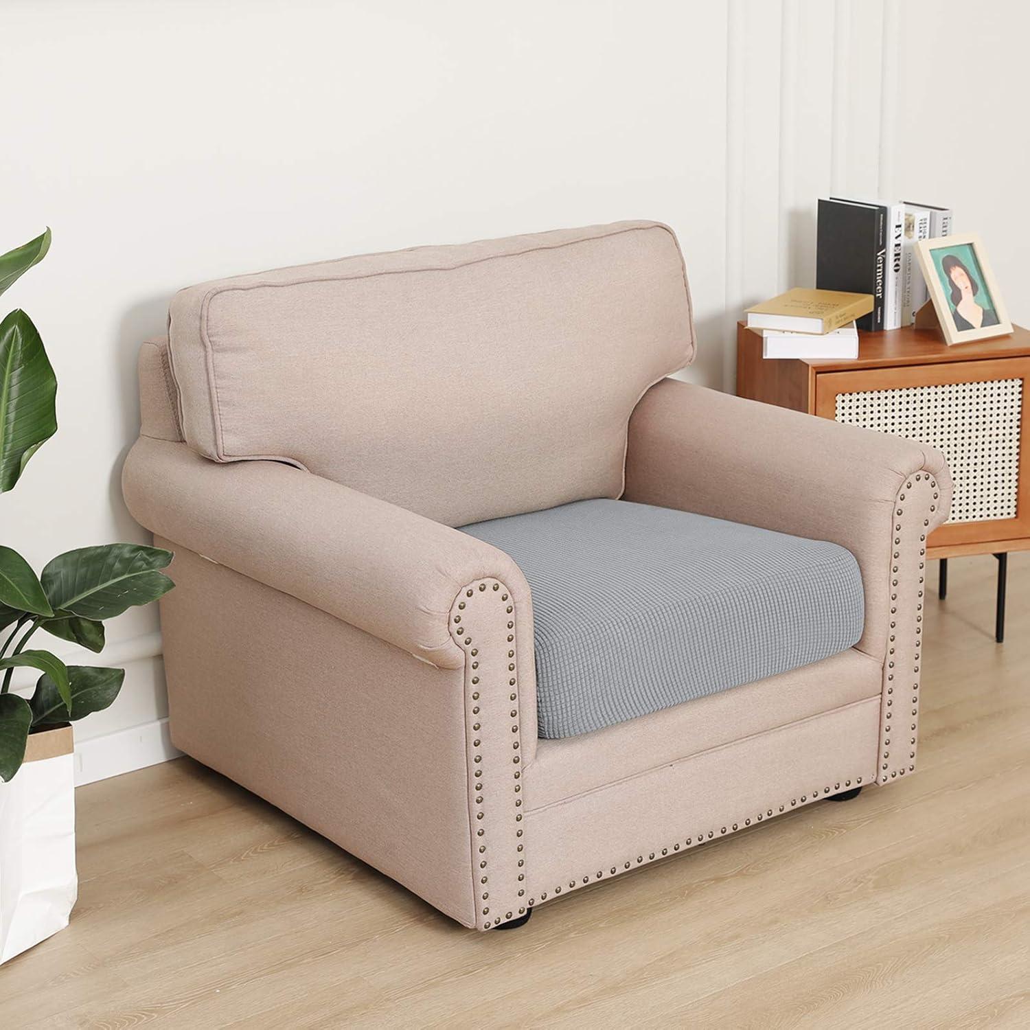 image:imageEasyGoing Stretch 4 Pieces Couch Cushion Covers for Sectional Sofa LeftRight L Shape Chaise Lounge Sofa Seat slipcover AntiSlip Sofa Cover Soft 3 Seater 1 Chaise Dark GraySilver Gray