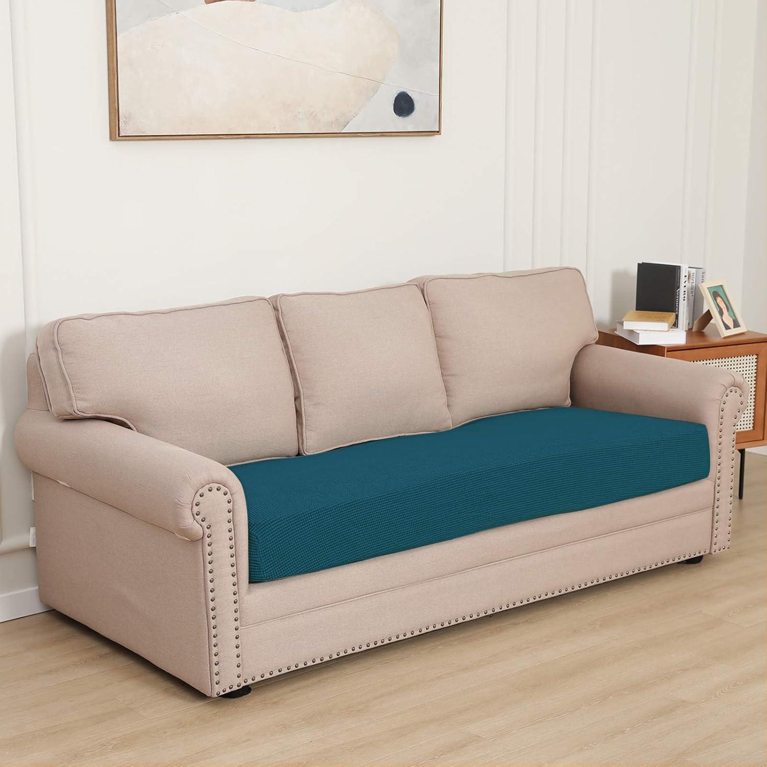 image:imageEasyGoing Stretch 4 Pieces Couch Cushion Covers for Sectional Sofa LeftRight L Shape Chaise Lounge Sofa Seat slipcover AntiSlip Sofa Cover Soft 3 Seater 1 Chaise Dark GrayPeacock Blue