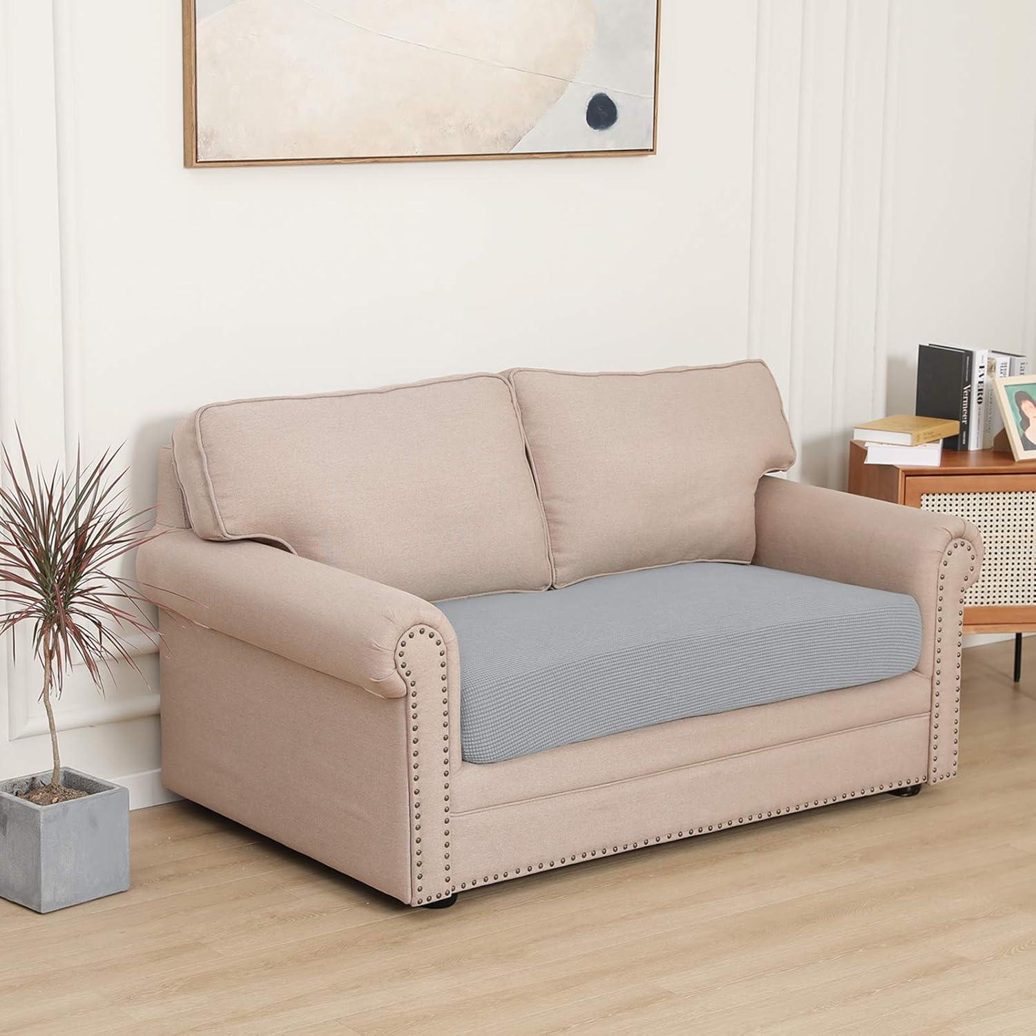 image:imageEasyGoing Stretch 4 Pieces Couch Cushion Covers for Sectional Sofa LeftRight L Shape Chaise Lounge Sofa Seat slipcover AntiSlip Sofa Cover Soft 3 Seater 1 Chaise Dark GraySilver Gray