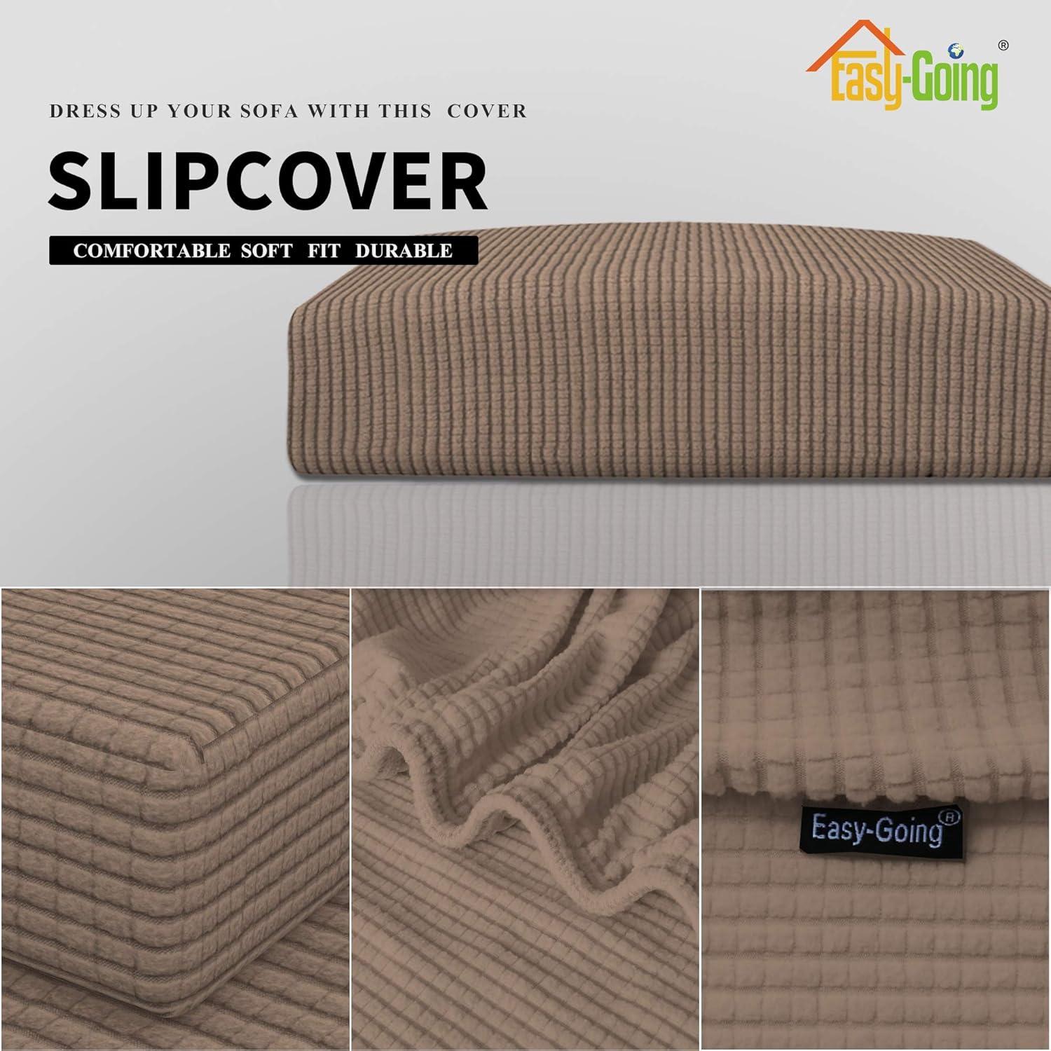 image:imageEasyGoing Stretch 4 Pieces Couch Cushion Covers for Sectional Sofa LeftRight L Shape Chaise Lounge Sofa Seat slipcover AntiSlip Sofa Cover Soft 3 Seater 1 Chaise Dark GrayCamel