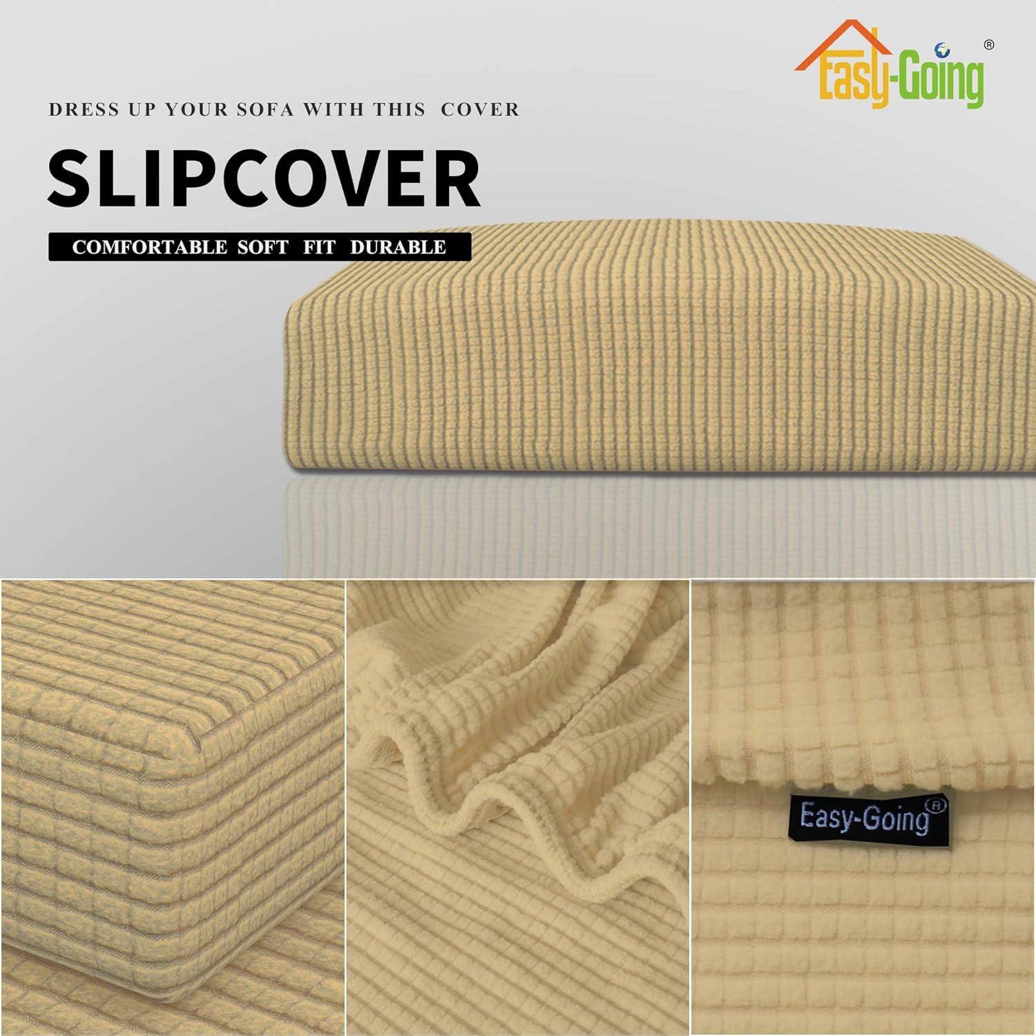 image:imageEasyGoing Stretch 4 Pieces Couch Cushion Covers for Sectional Sofa LeftRight L Shape Chaise Lounge Sofa Seat slipcover AntiSlip Sofa Cover Soft 3 Seater 1 Chaise Dark GrayBeige