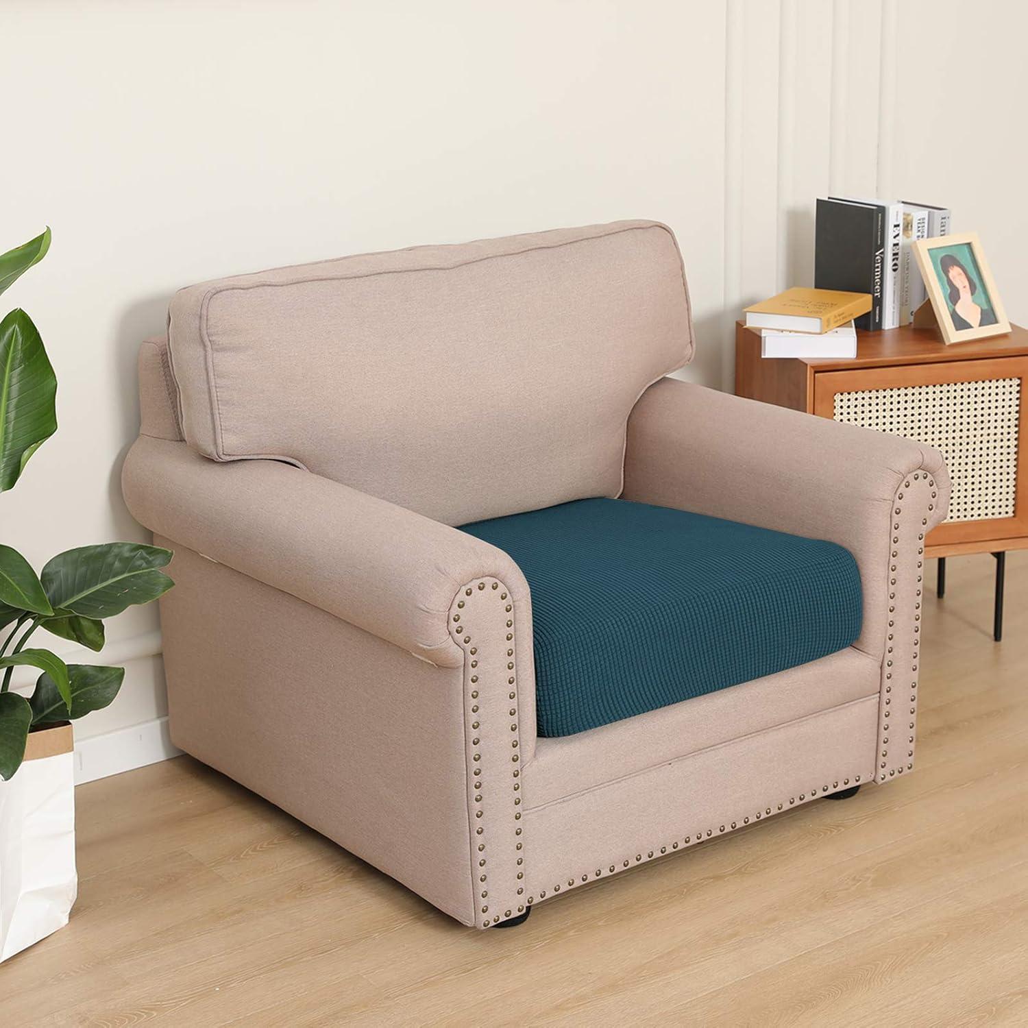 image:imageEasyGoing Stretch 4 Pieces Couch Cushion Covers for Sectional Sofa LeftRight L Shape Chaise Lounge Sofa Seat slipcover AntiSlip Sofa Cover Soft 3 Seater 1 Chaise Dark GrayDeep Teal