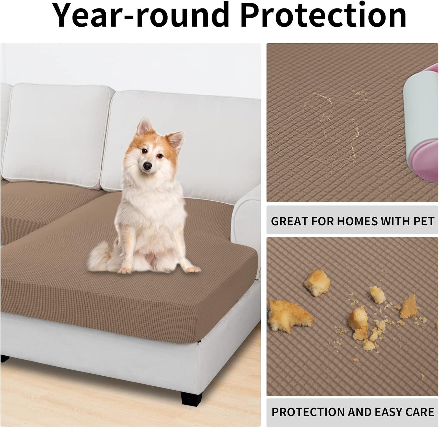 image:imageEasyGoing Stretch 4 Pieces Couch Cushion Covers for Sectional Sofa LeftRight L Shape Chaise Lounge Sofa Seat slipcover AntiSlip Sofa Cover Soft 3 Seater 1 Chaise Dark GrayCamel