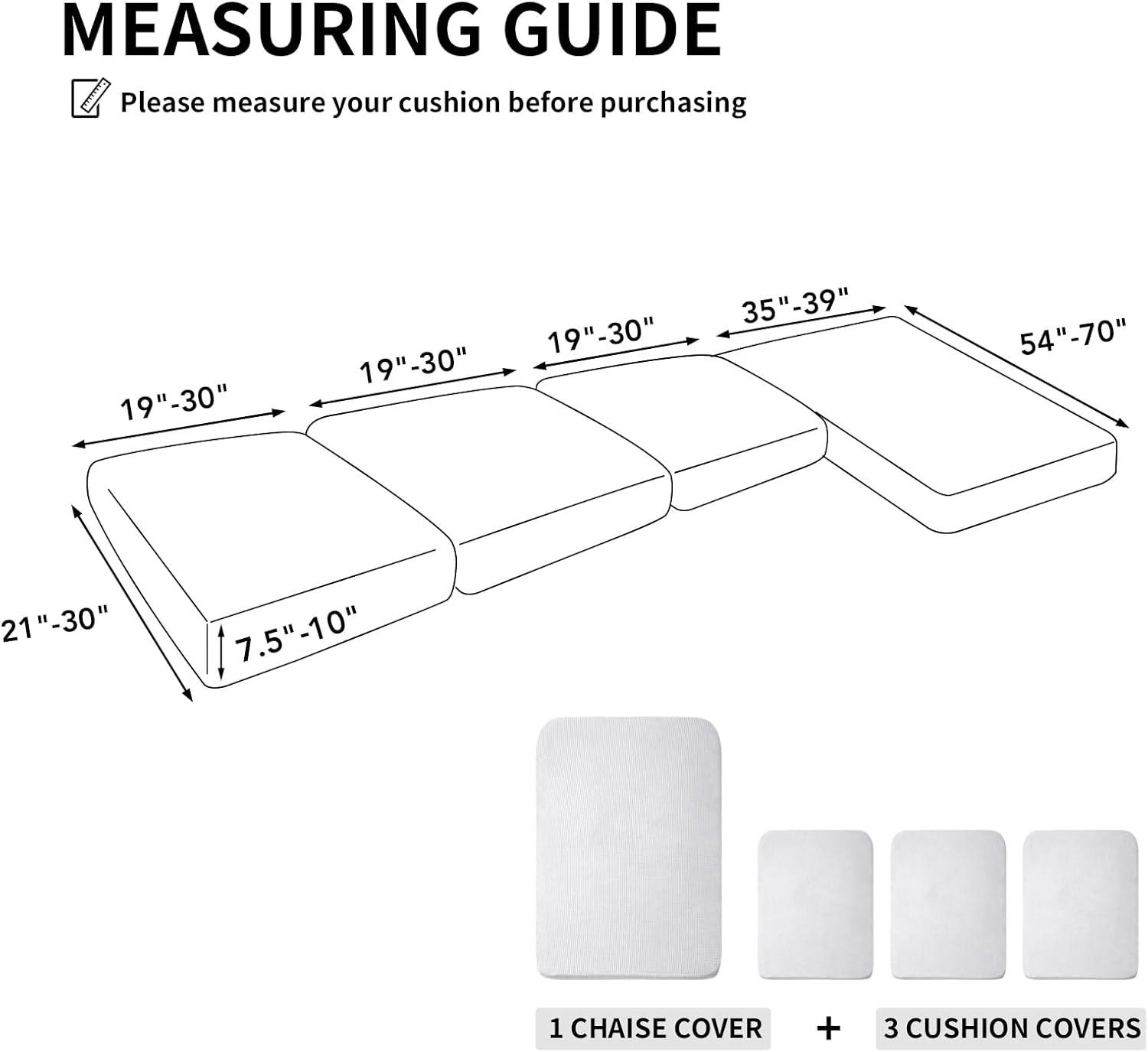 image:imageEasyGoing Stretch 4 Pieces Couch Cushion Covers for Sectional Sofa LeftRight L Shape Chaise Lounge Sofa Seat slipcover AntiSlip Sofa Cover Soft 3 Seater 1 Chaise Dark GraySnow White