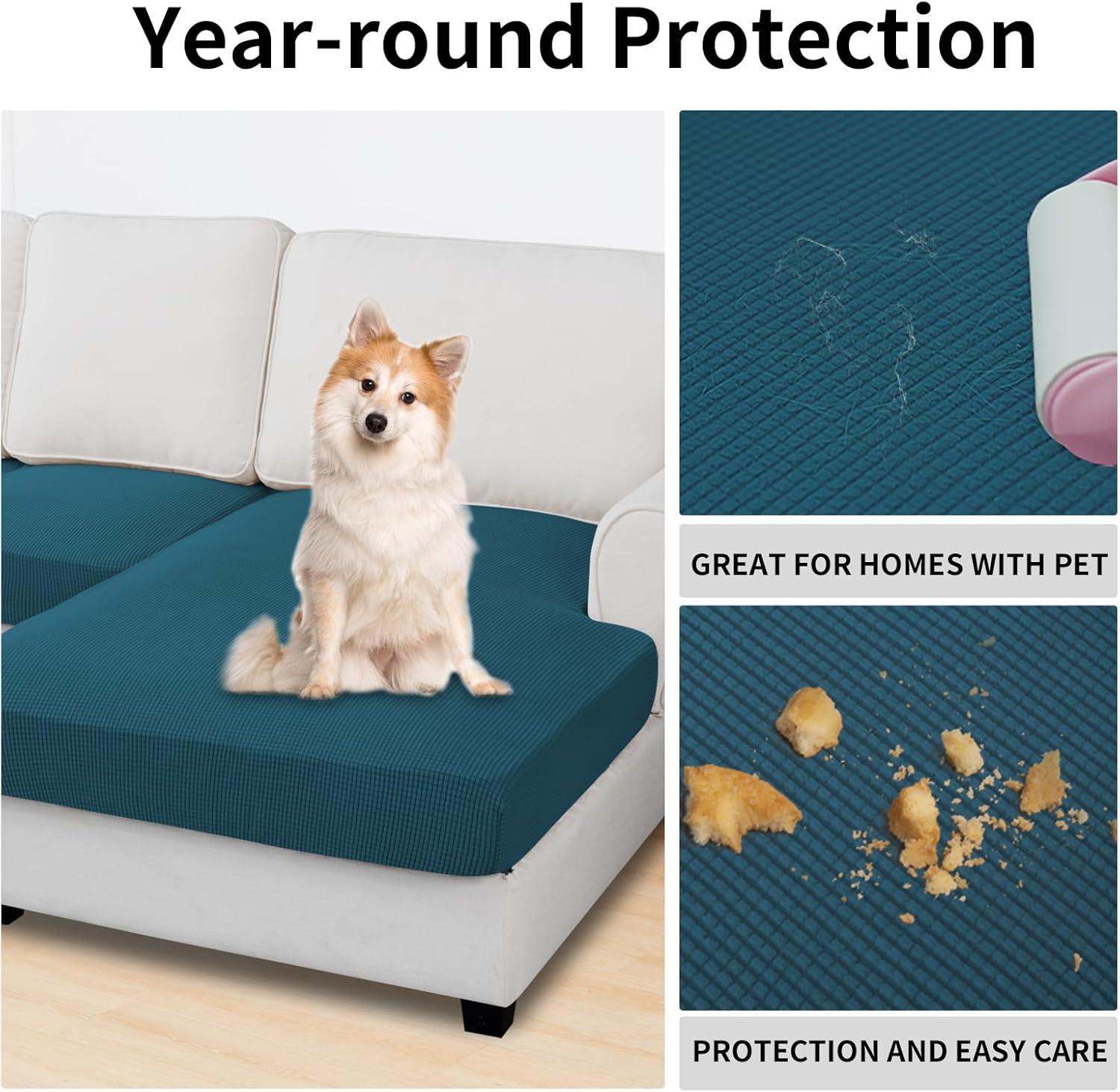 image:imageEasyGoing Stretch 4 Pieces Couch Cushion Covers for Sectional Sofa LeftRight L Shape Chaise Lounge Sofa Seat slipcover AntiSlip Sofa Cover Soft 3 Seater 1 Chaise Dark GrayPeacock Blue