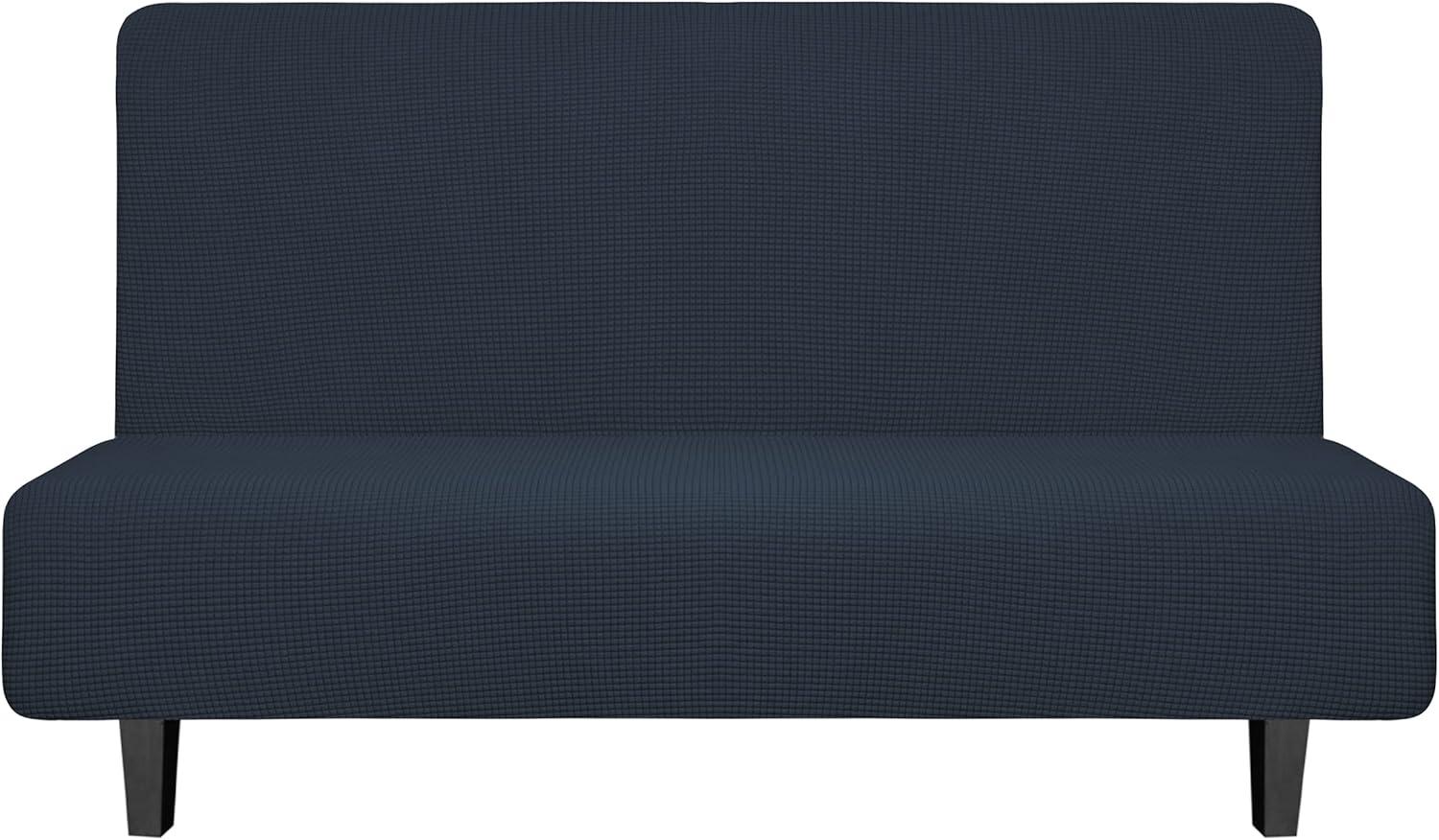 image:imageEasyGoing Stretch Futon Slipcover Armless Futon Bed Cover Furniture Protector Without Armrests with Elastic Bottom for Kids Soft Jacquard Fabric Small Checks Large Dark GrayDark Blue