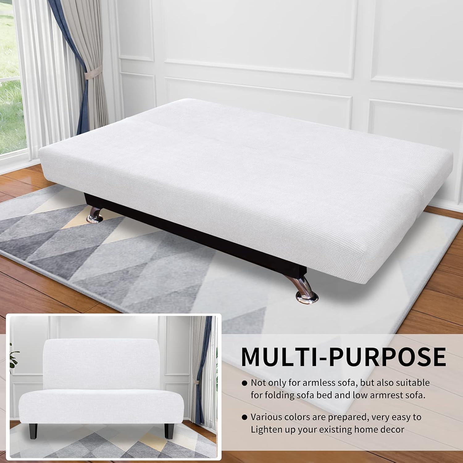 image:imageEasyGoing Stretch Futon Slipcover Armless Futon Bed Cover Furniture Protector Without Armrests with Elastic Bottom for Kids Soft Jacquard Fabric Small Checks Large Dark GraySnow White