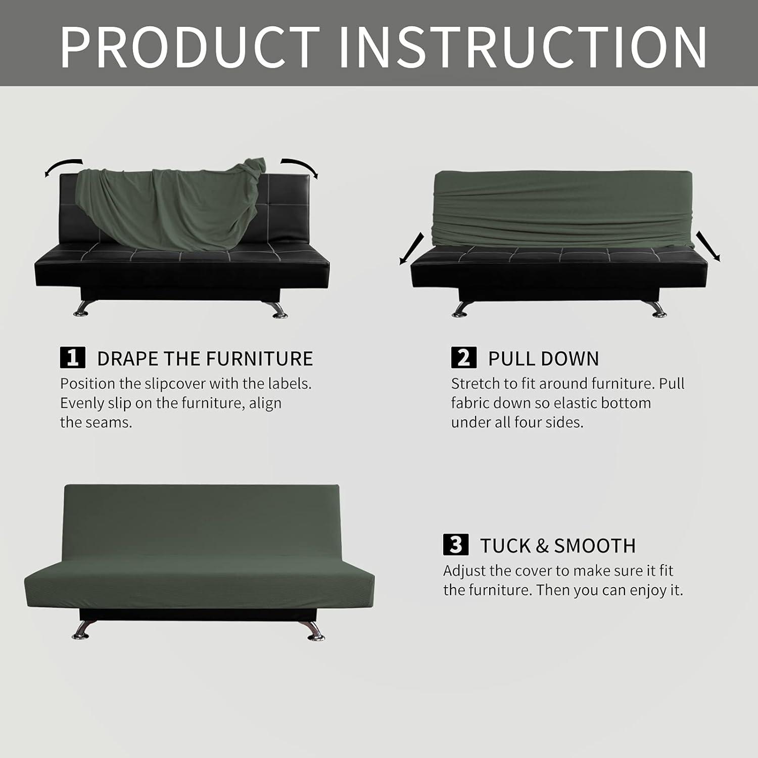 image:imageEasyGoing Stretch Futon Slipcover Armless Futon Bed Cover Furniture Protector Without Armrests with Elastic Bottom for Kids Soft Jacquard Fabric Small Checks Large Dark GrayOlive Green