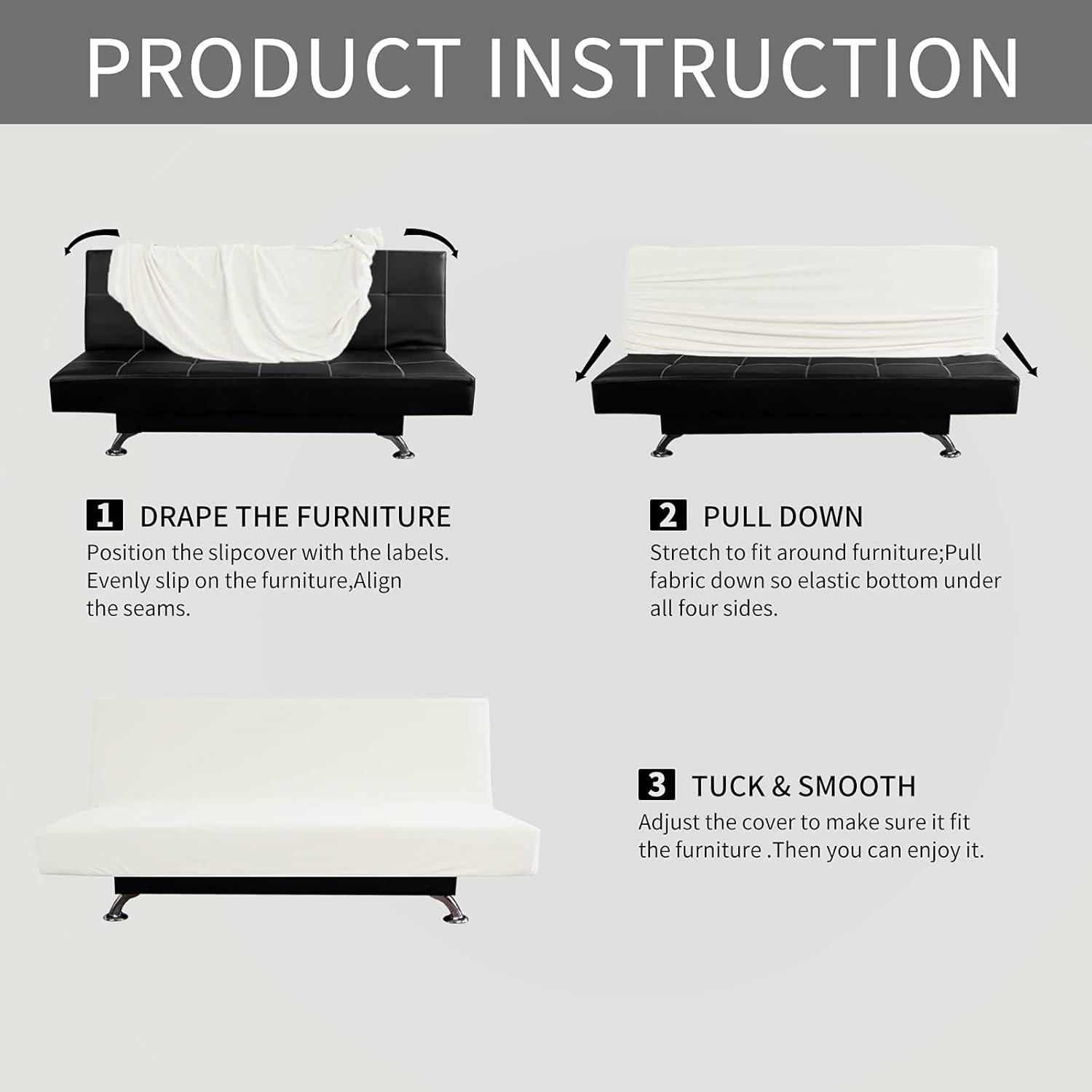 image:imageEasyGoing Stretch Futon Slipcover Armless Futon Bed Cover Furniture Protector Without Armrests with Elastic Bottom for Kids Soft Jacquard Fabric Small Checks Large Dark GrayCream