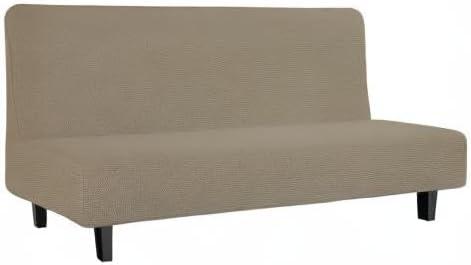 image:imageEasyGoing Stretch Futon Slipcover Armless Futon Bed Cover Furniture Protector Without Armrests with Elastic Bottom for Kids Soft Jacquard Fabric Small Checks Large Dark GrayNatural