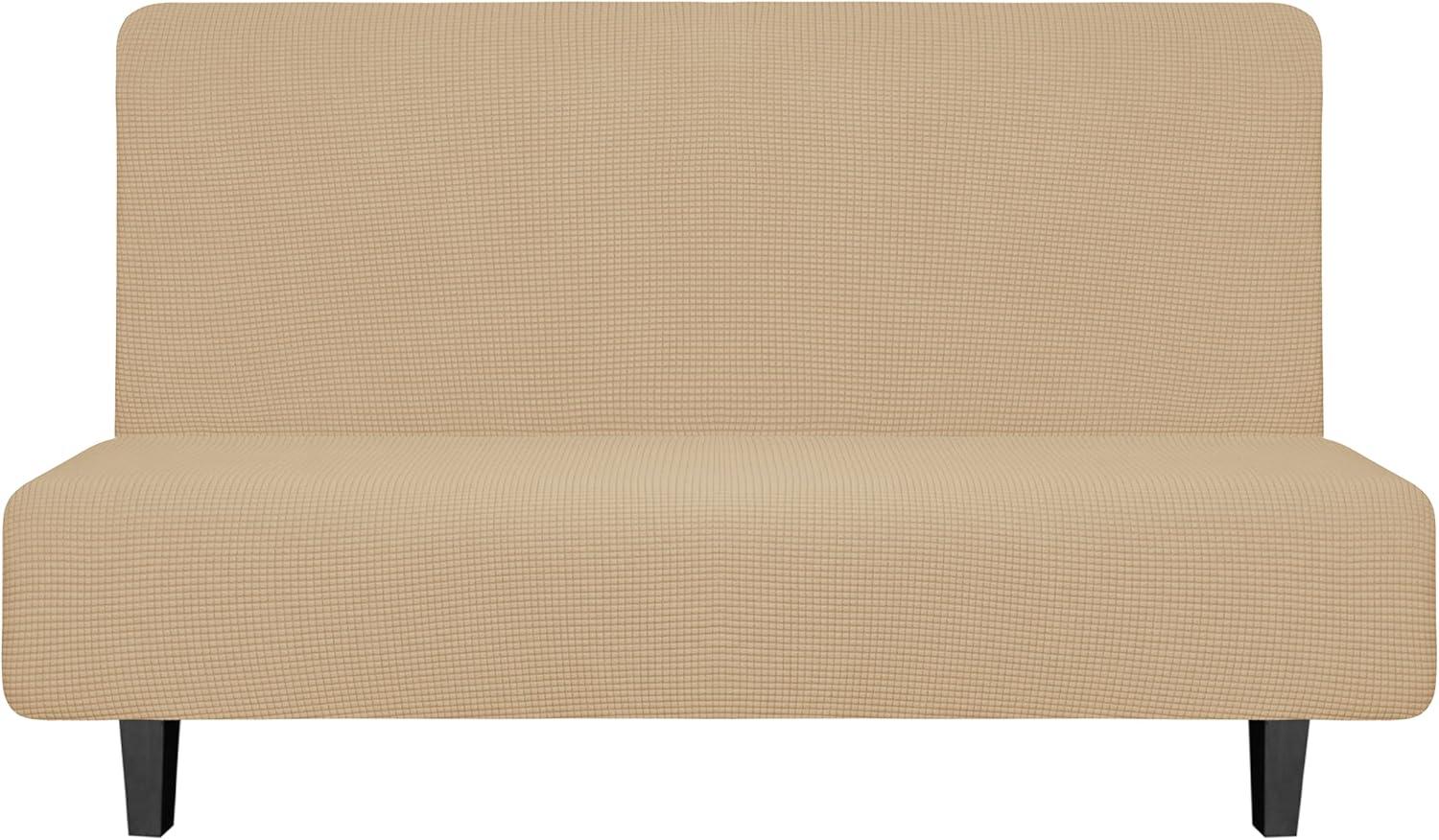 image:imageEasyGoing Stretch Futon Slipcover Armless Futon Bed Cover Furniture Protector Without Armrests with Elastic Bottom for Kids Soft Jacquard Fabric Small Checks Large Dark GraySand