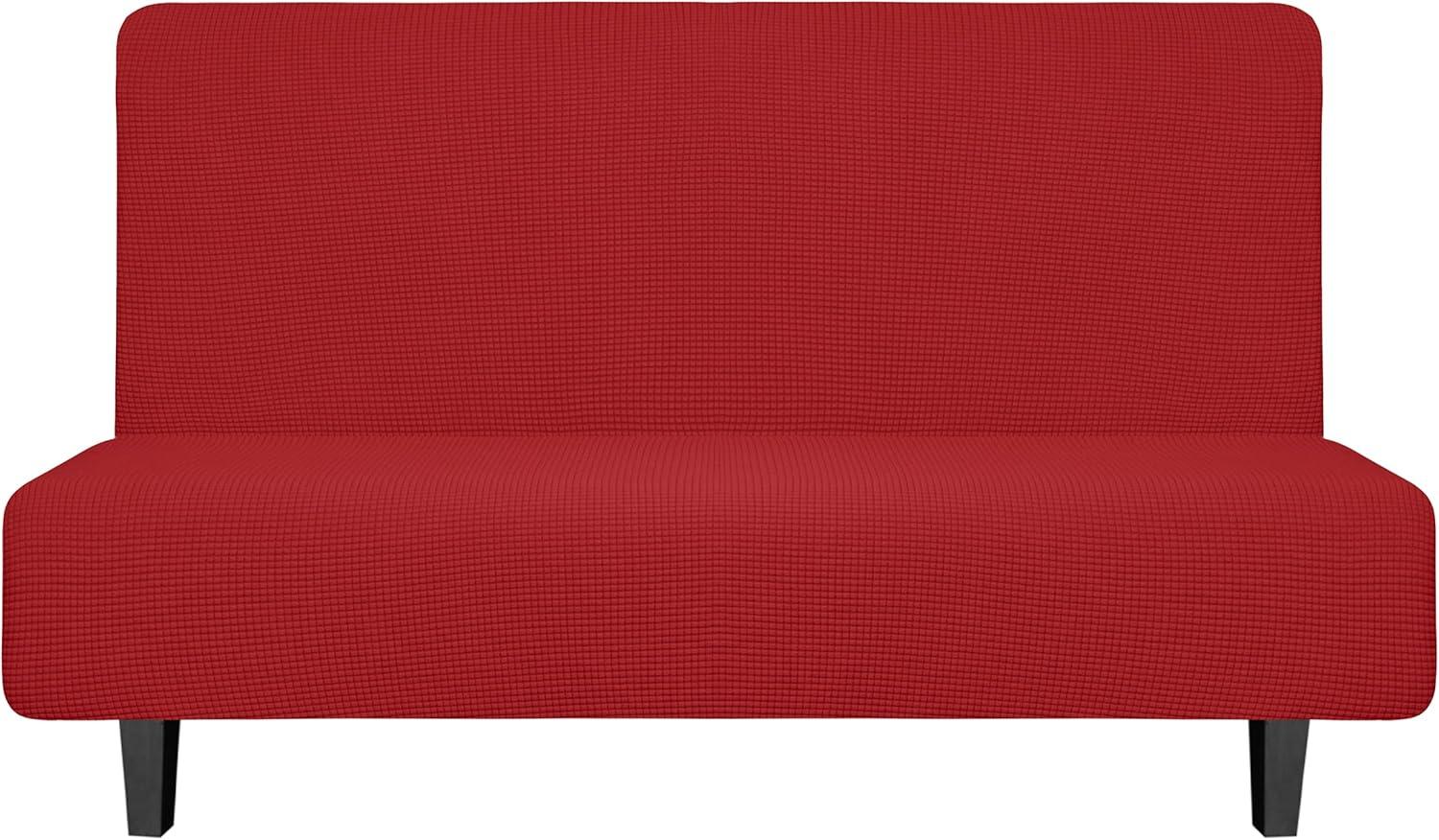 image:imageEasyGoing Stretch Futon Slipcover Armless Futon Bed Cover Furniture Protector Without Armrests with Elastic Bottom for Kids Soft Jacquard Fabric Small Checks Large Dark GrayChristmas Red