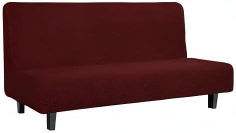 image:imageEasyGoing Stretch Futon Slipcover Armless Futon Bed Cover Furniture Protector Without Armrests with Elastic Bottom for Kids Soft Jacquard Fabric Small Checks Large Dark GrayWine