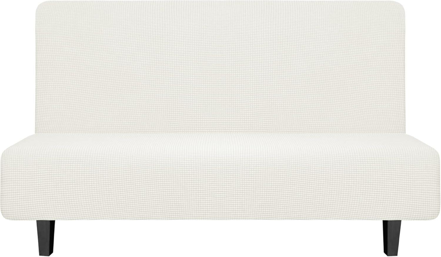 image:imageEasyGoing Stretch Futon Slipcover Armless Futon Bed Cover Furniture Protector Without Armrests with Elastic Bottom for Kids Soft Jacquard Fabric Small Checks Large Dark GrayCream