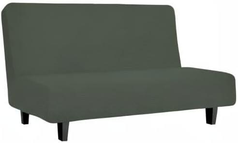 image:imageEasyGoing Stretch Futon Slipcover Armless Futon Bed Cover Furniture Protector Without Armrests with Elastic Bottom for Kids Soft Jacquard Fabric Small Checks Large Dark GrayOlive Green