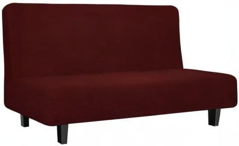 image:imageEasyGoing Stretch Futon Slipcover Armless Futon Bed Cover Furniture Protector Without Armrests with Elastic Bottom for Kids Soft Jacquard Fabric Small Checks Large Dark GrayWine
