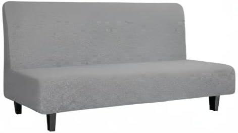 image:imageEasyGoing Stretch Futon Slipcover Armless Futon Bed Cover Furniture Protector Without Armrests with Elastic Bottom for Kids Soft Jacquard Fabric Small Checks Large Dark GrayLight Gray