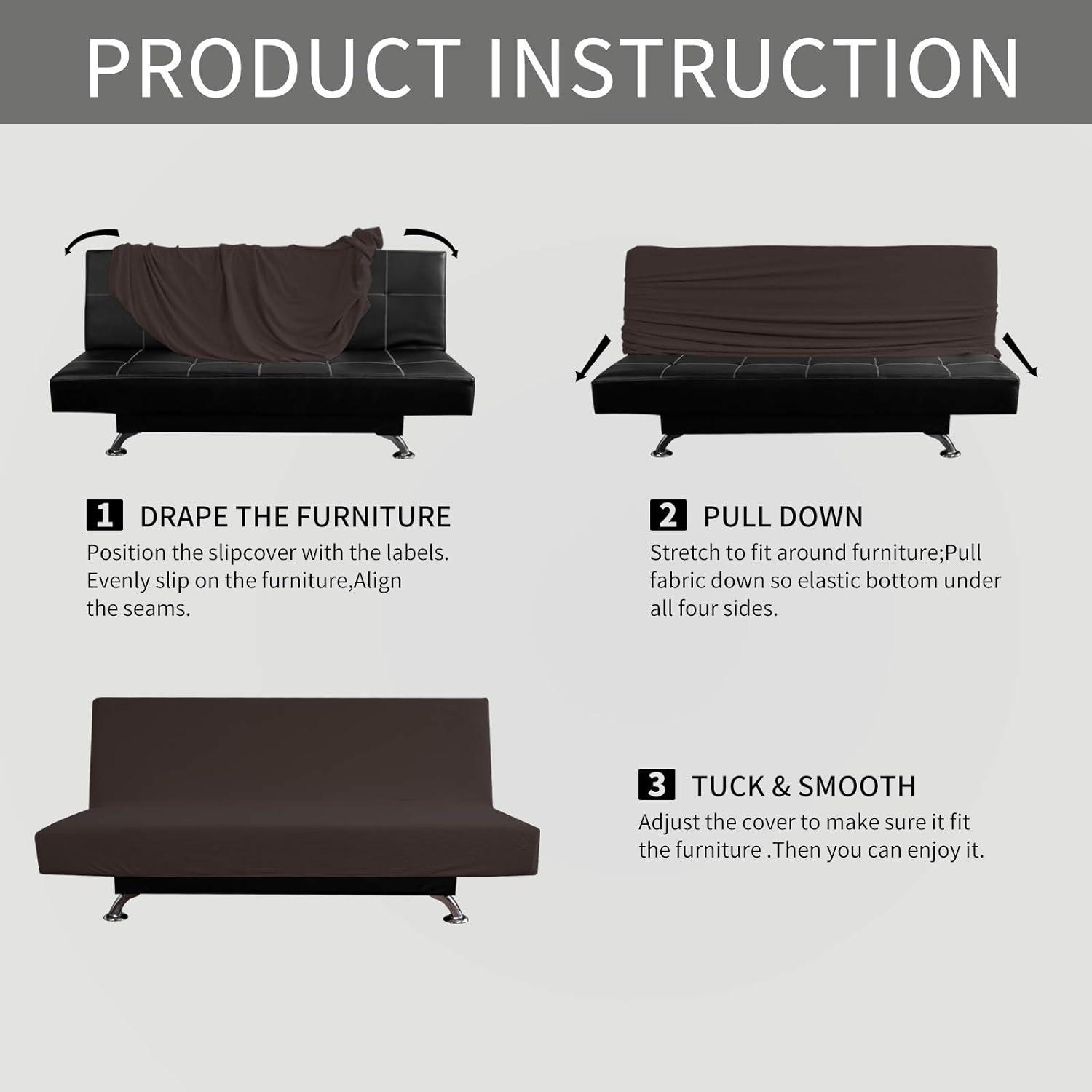 image:imageEasyGoing Stretch Futon Slipcover Armless Futon Bed Cover Furniture Protector Without Armrests with Elastic Bottom for Kids Soft Jacquard Fabric Small Checks Large Dark GrayChocolate
