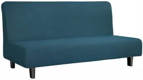 image:imageEasyGoing Stretch Futon Slipcover Armless Futon Bed Cover Furniture Protector Without Armrests with Elastic Bottom for Kids Soft Jacquard Fabric Small Checks Large Dark GrayDeep Teal