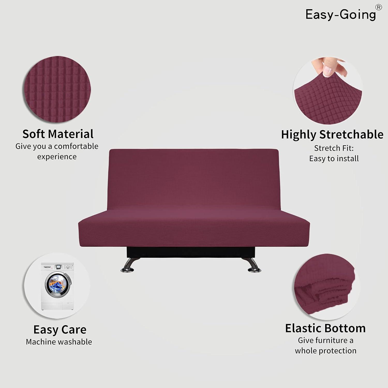 image:imageEasyGoing Stretch Futon Slipcover Armless Futon Bed Cover Furniture Protector Without Armrests with Elastic Bottom for Kids Soft Jacquard Fabric Small Checks Large Dark GrayAsh Rose